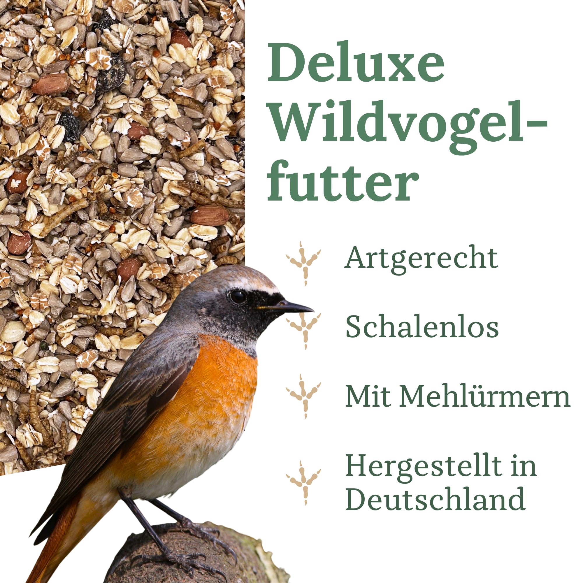 Orni Wildvogelfutter mit Mehlwürmern Deluxe Streufutter 20kg | | proteinreiches Vogelfutter für extra Energie & Vitalität | Ganzjahresfutter für Wildvögel wie Amseln,