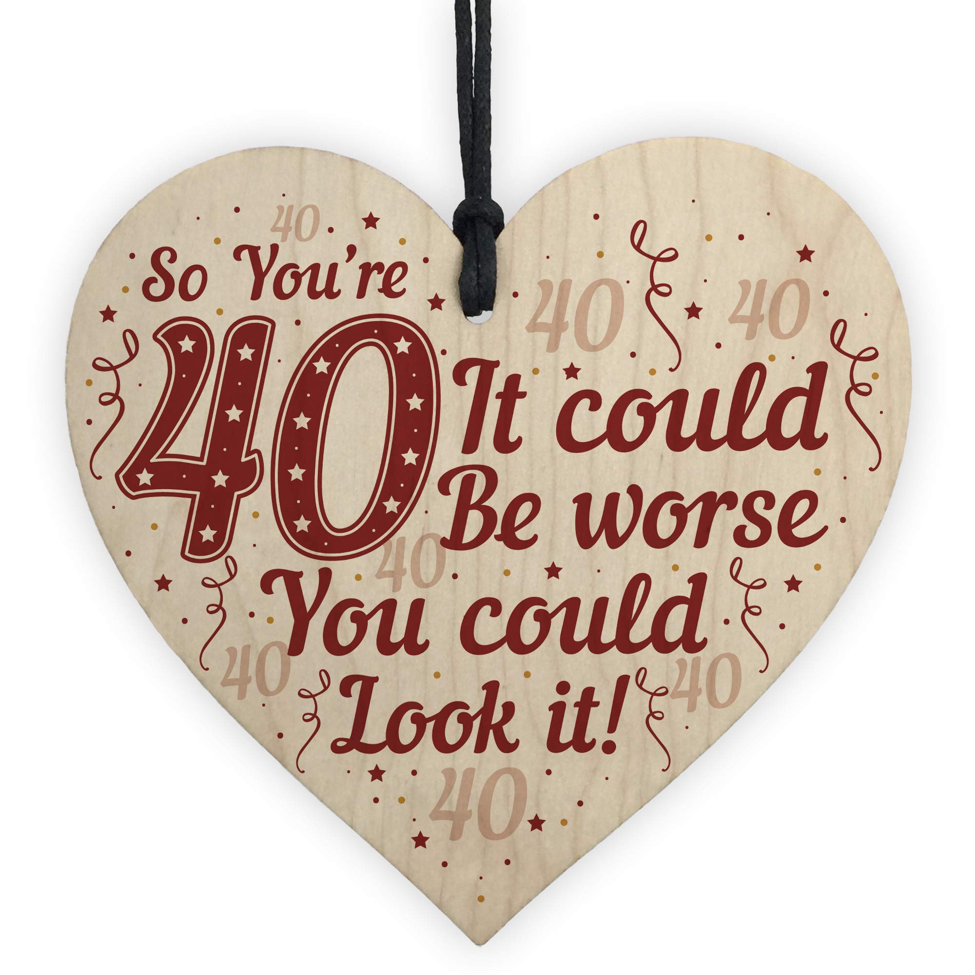 Red Ocean 40th Birthday 40 Forty Gifts For Men Women Novelty Handmade Wooden Heart Sign Funny Birthday Gift For Friends Family