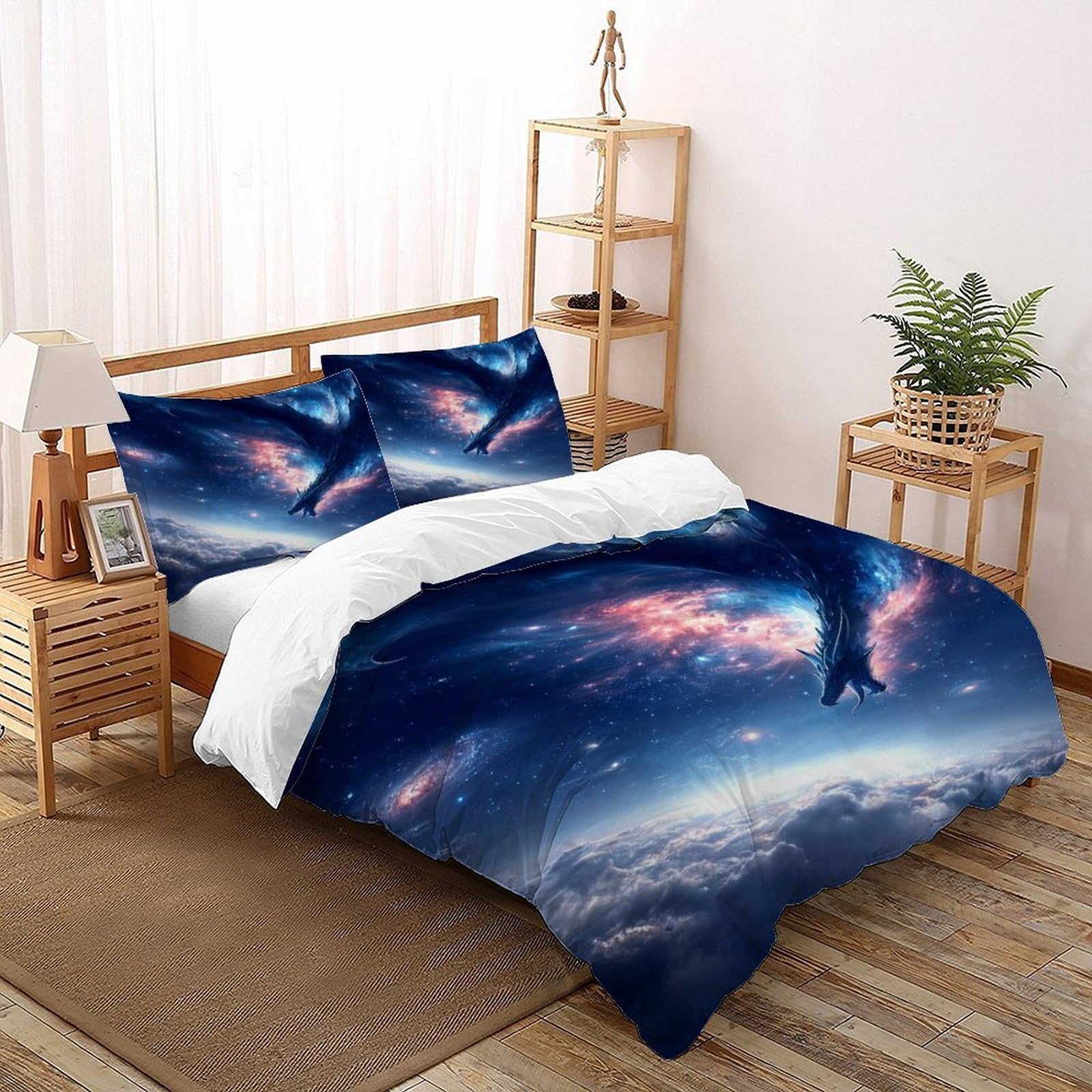 Housse de couette dragon parure de lit adulte ciel étoilé pour chambre