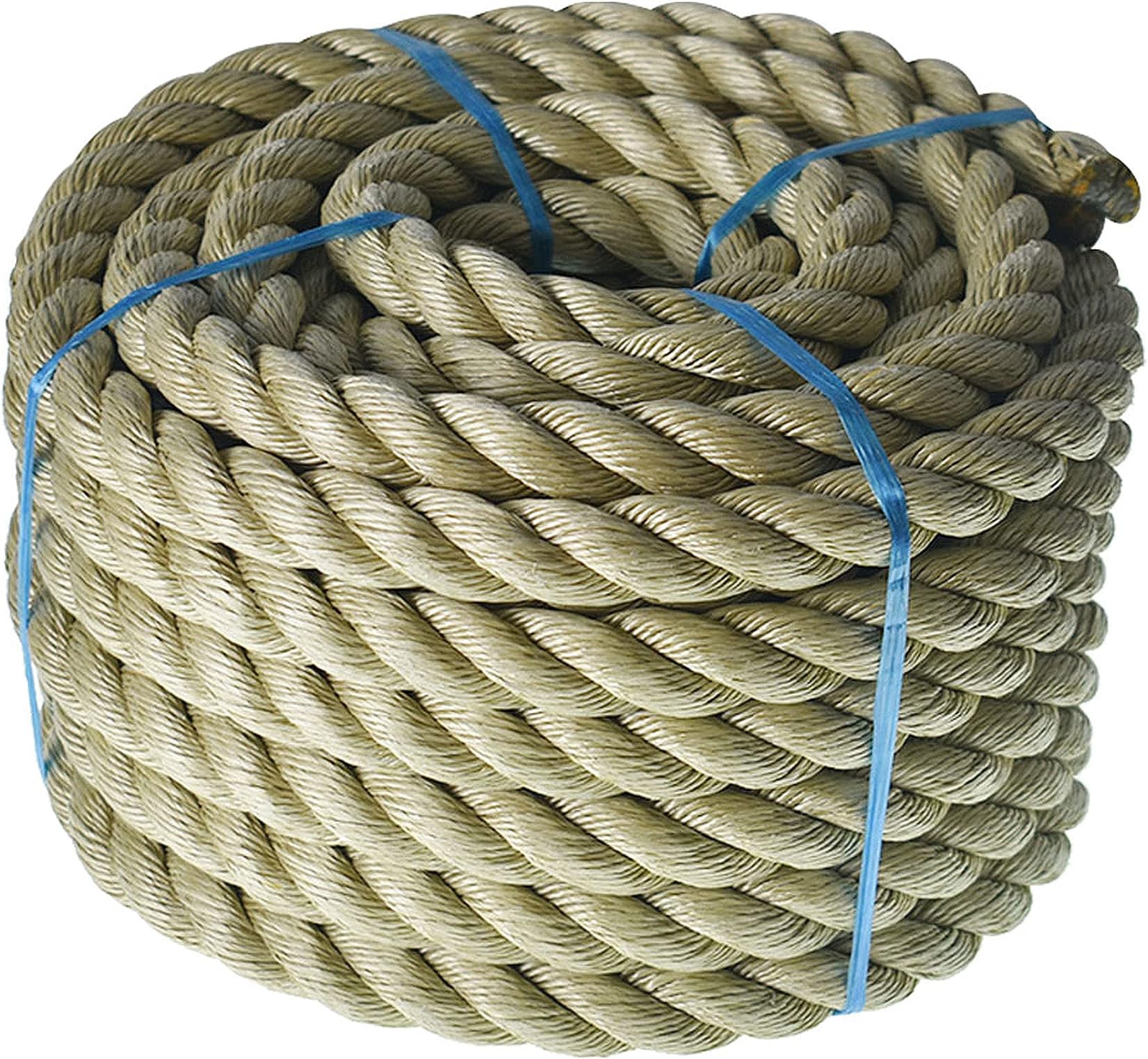 1 inch x 50 feet Twisted ProManila Rope Cordage, UnManila 3 Strand Synthetic Polypropylene Rope for Landscaping, Tug of War, Marine, DIY Projects and Dock Railing