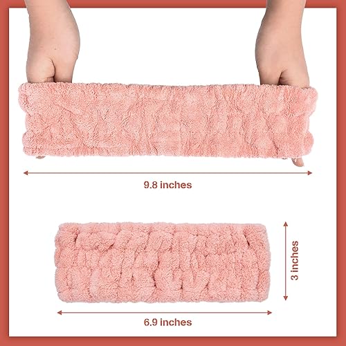 Vista 58 de Chuangdi 3 diademas elásticas de tela de rizo para mujer, maquillaje, lavado de cara, yoga, deportes, ducha (rosa, verde, marrón)