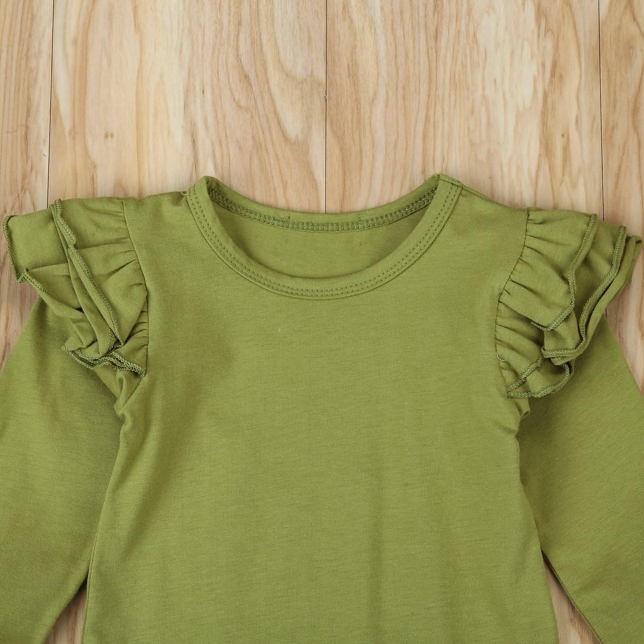 Infant Baby Girl Basic Ruffle Long Sleeve Cotton Romper Bodysuit Tops Clothes - Image 5