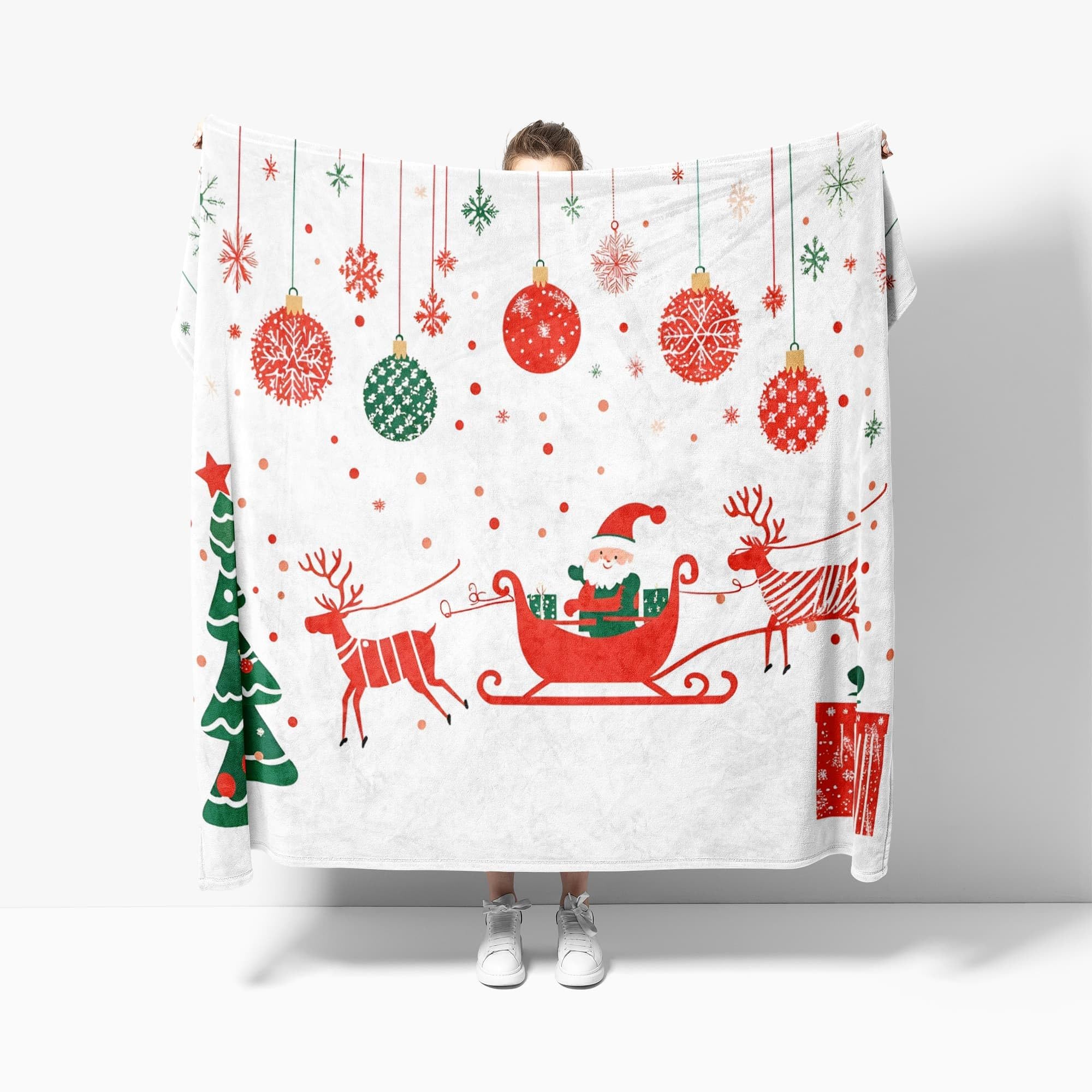 Generico Coperta Plaid Pile 180x200 cm XXL Motivi Di Babbo Natale per Letto Singolo Calda Accogliente e Spessa in Morbido Velluto Tema Natalizio Coperta Calda per Letto, Divano, Sedia e Divano