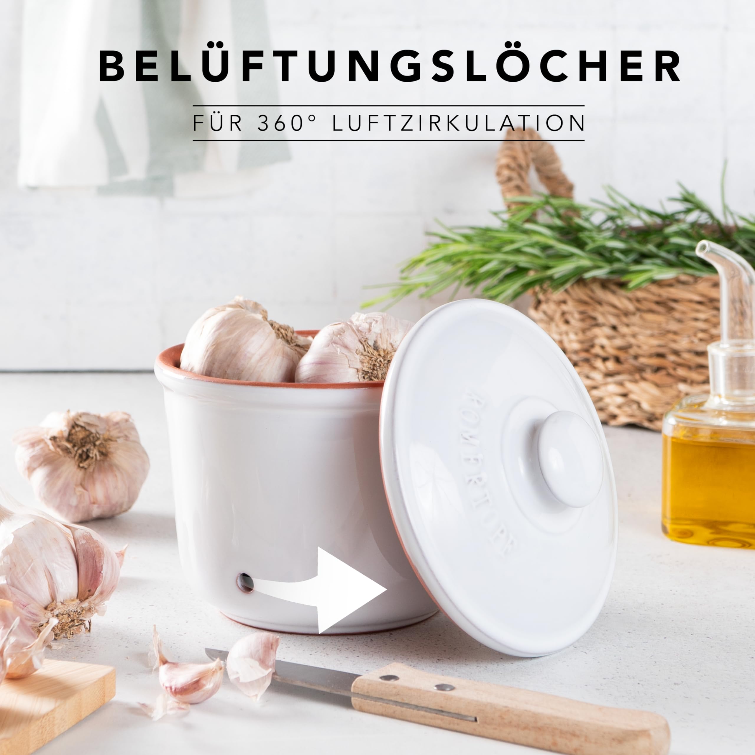 Römertopf Mini pot fraîcheur en céramique 0,6 l – Argile respirante pour garder les légumes frais plus longtemps – Circulation de l'air idéale – Blanc