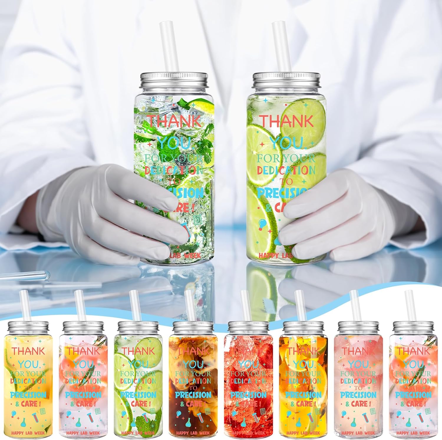 Skylety 24 Pcs Lab Week 2026 Gifts Cups Bulk 14oz Plastic Tumbler with Lid and Straw Lab Tech Appreciation Party Favors for Laboratory Workers Science Scientist Nurse Doctor Student Graduates