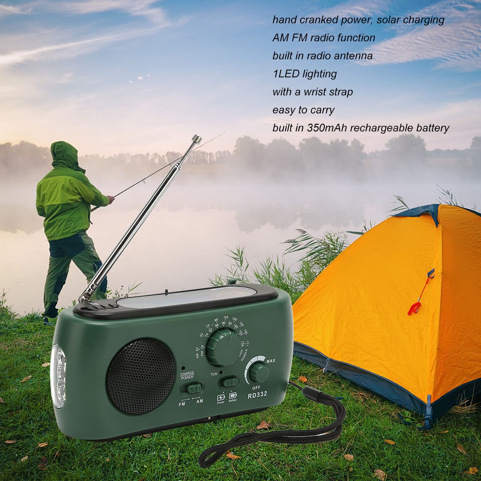 Solar Crank Radio, Multifunction AM FM Portable Emergency Radio for Camping Power Outages (Green)