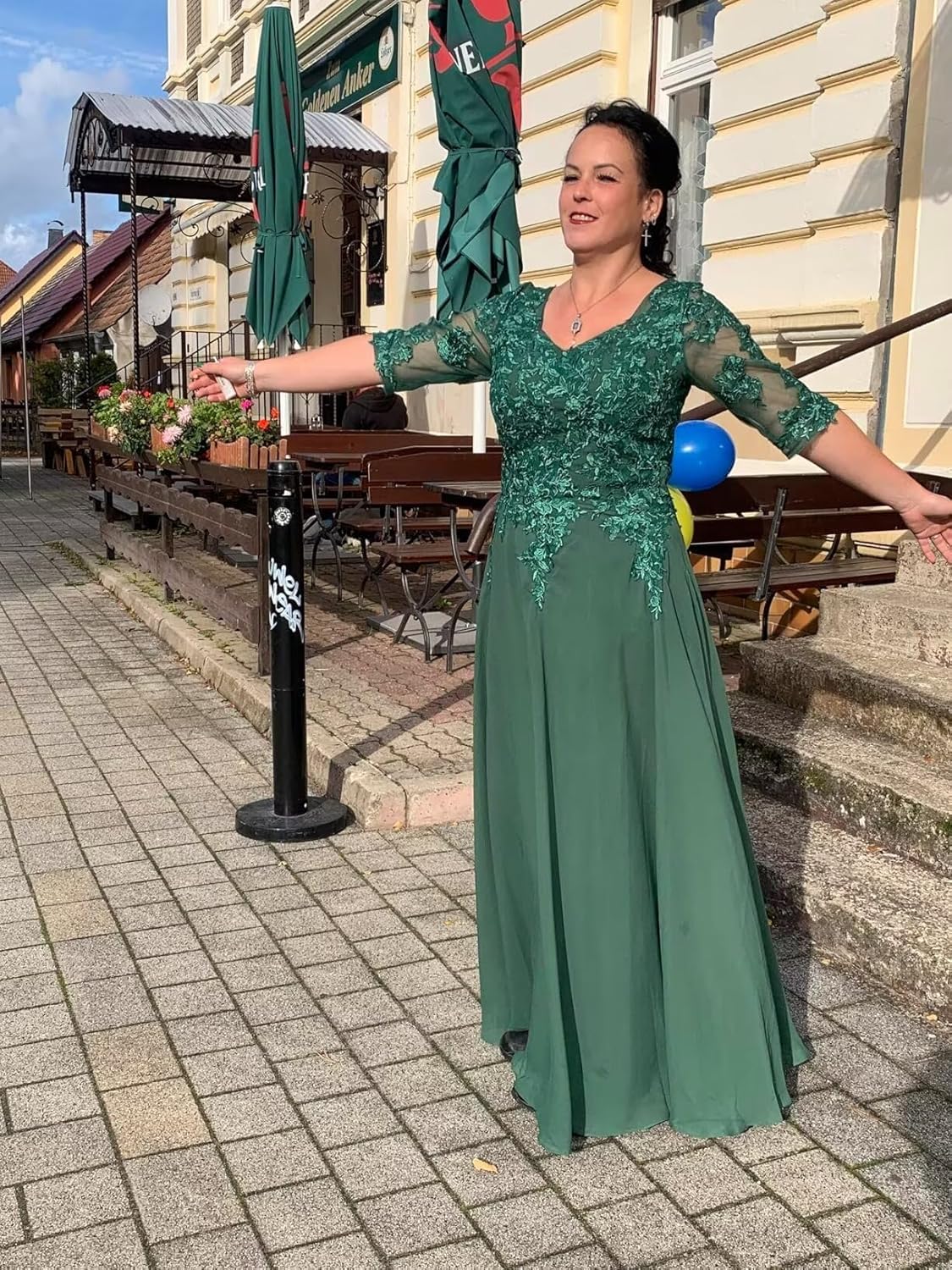 Cadoly Elegant Formal Mother of The Bride Dresses for Women 2026 Chiffon A-Line V-Neck Corset Long Sleeve Evening Gown