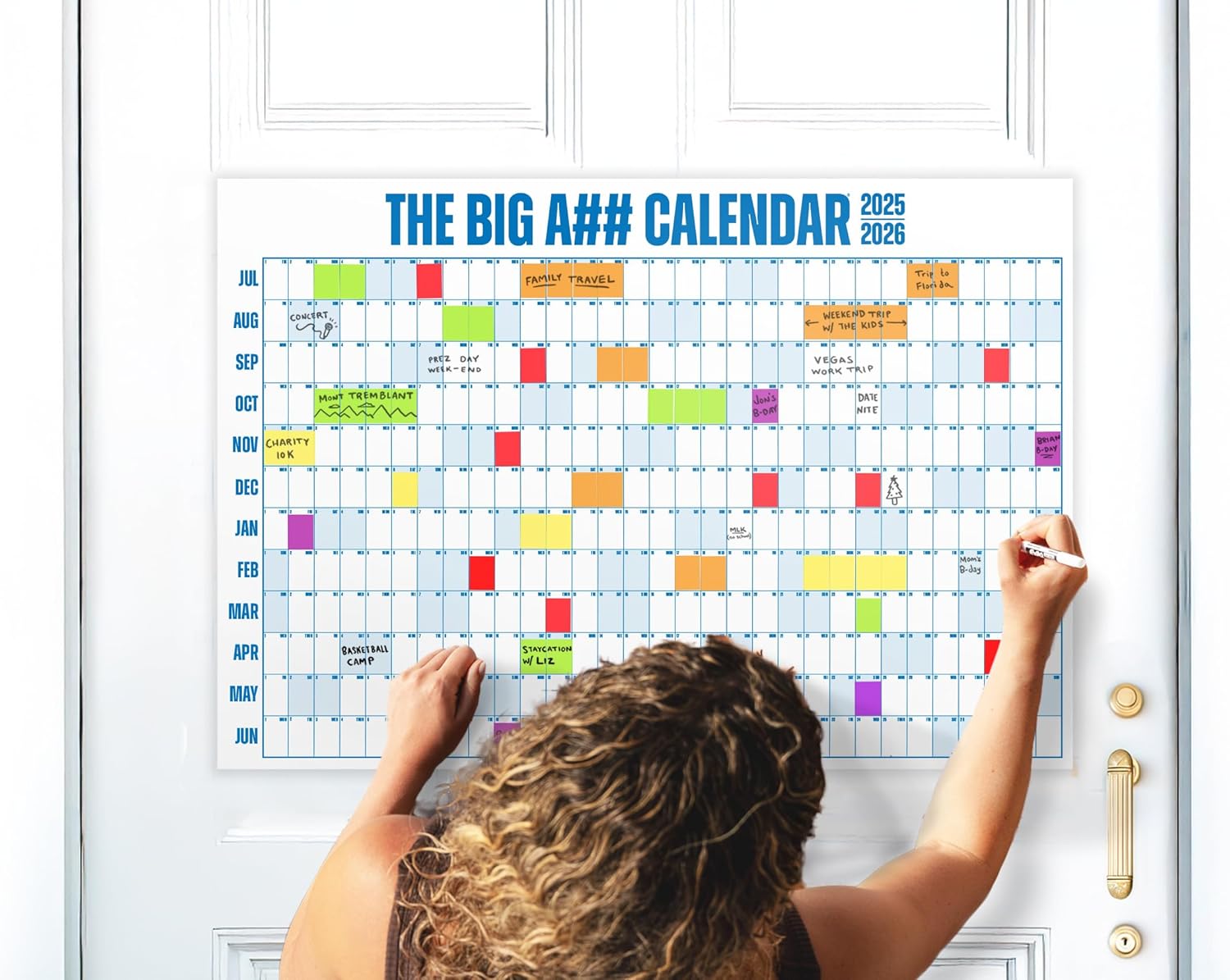 The Big A## Mid-Year 2025-2026 Door Calendar  Dry Erase Door Planner with 12-Month View  Includes 100 Color-Coded Labels, Marker  Easy Hang, Flexible, Whiteboard Organization  Blue, 26" x 18"