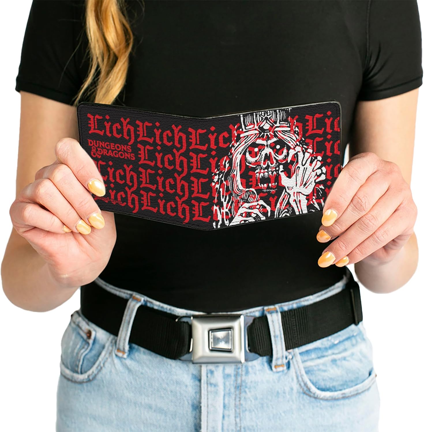 Buckle-Down Wizards of the Coast Wallet, Bifold, Dungeons and Dragons Lich Monster Illustration Text Black Red, Vegan Leather