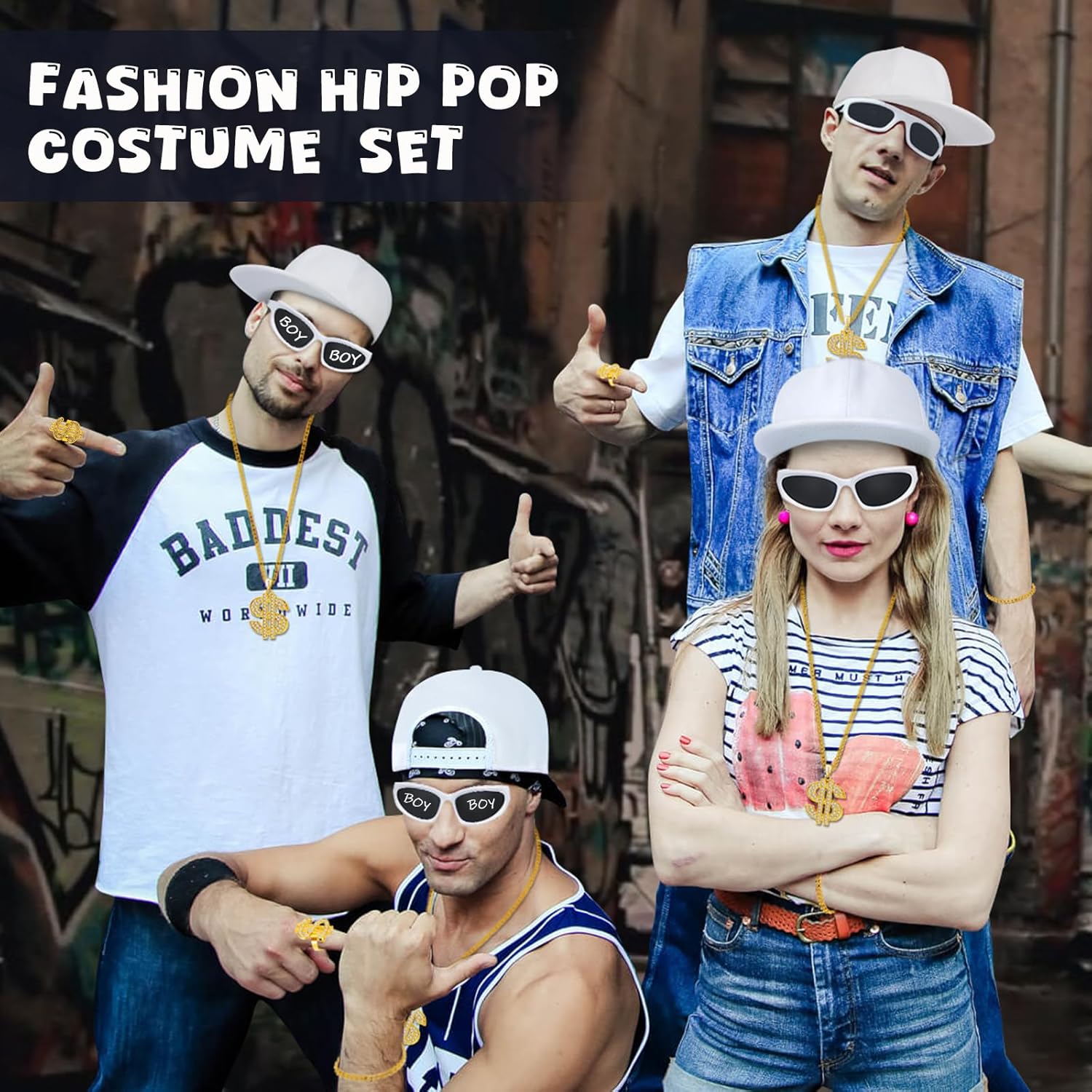 Dreamtop Hip Hop Costume Accessories kit - 80s 90s Hip Hop Fancy Dress Accessories Raper Costume - Image 6