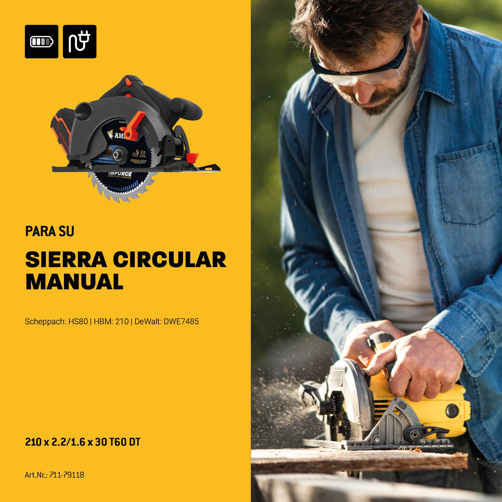 AMBOSS hoja de sierra circular 210 x 30 mm (aluminio) - hoja de sierra 210 con 60 dientes - hoja de sierra circular Ø 210 mm - compatible con Powerplus: POWX0550 Scheppach: PL75 Scheppach: HS80