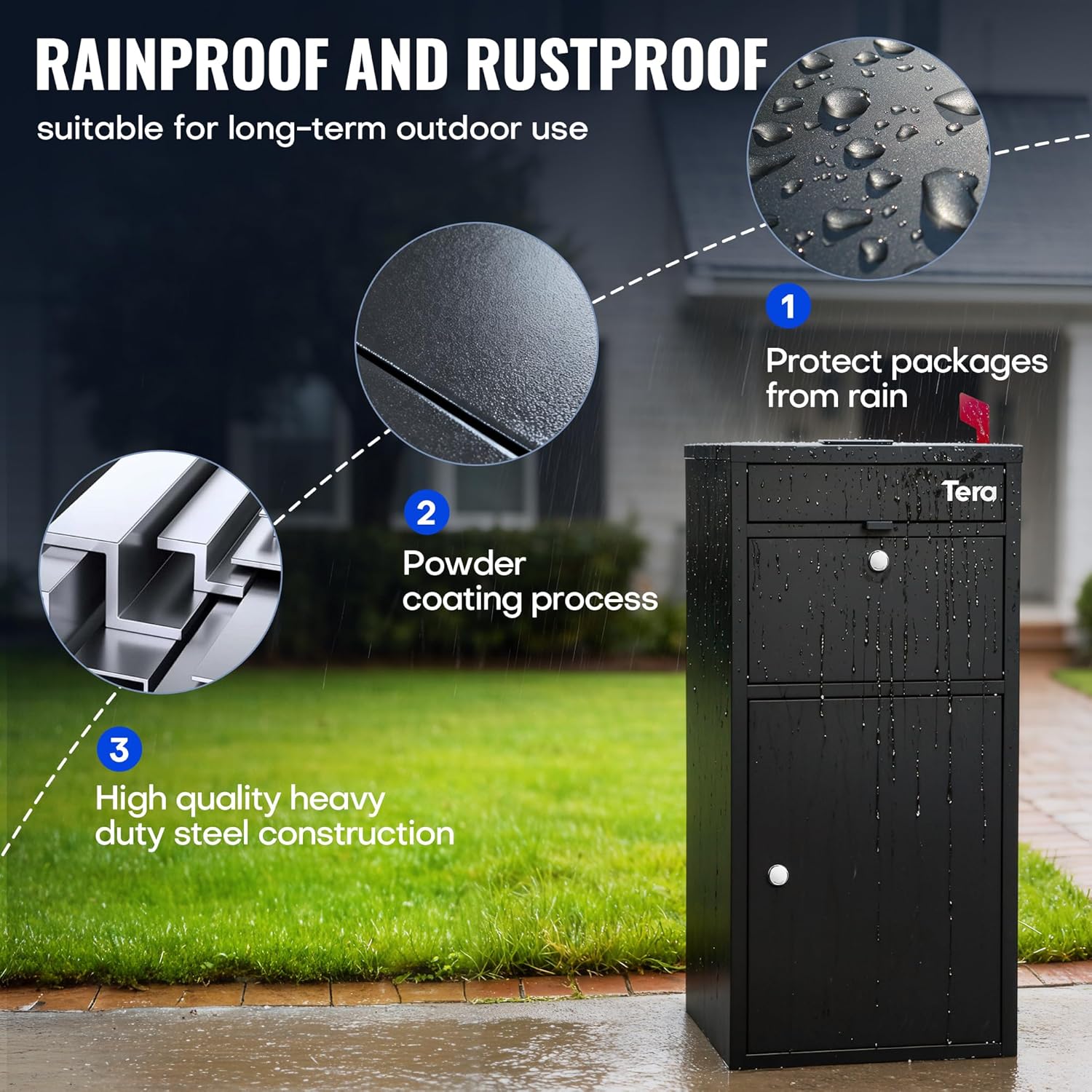 Tera Package Delivery Boxes for Outside: No Assembly Needed 37" x 17" x 17" Large Anti-Theft Parcel Drop Box with Mailbox Waterproof Deliveries Box Outdoor with Lock for Home Yard Porch Curbside