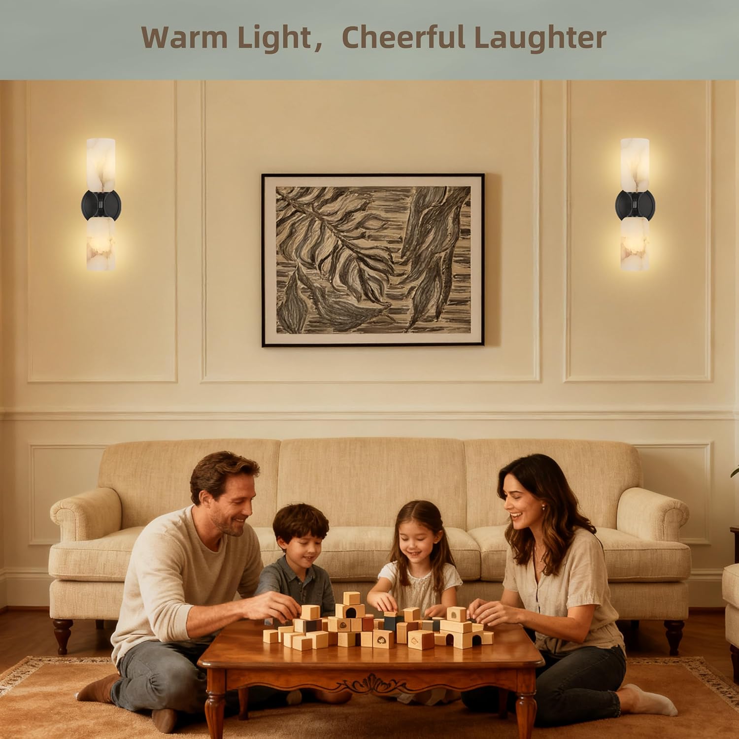 14.4in Alabaster Wall Sconce, Black Sconces with Spanish Marble, Modern Brass Wall Mounted Lamp, Hardwired LED Wall Lighting for Bathroom Bedroom Living Room Staircase Hallway Dining Room