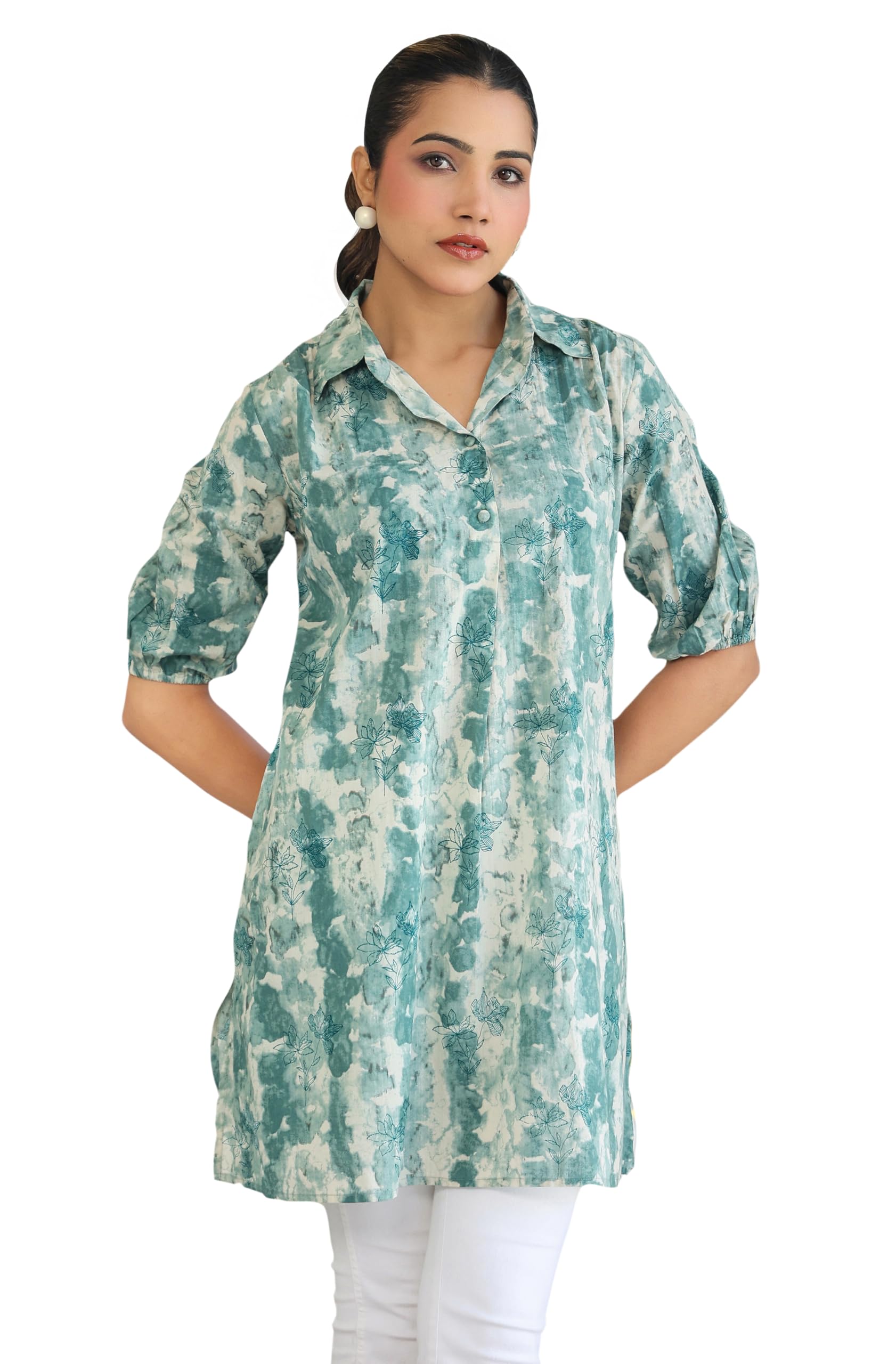 Women's Aqua Pure Cotton Tie & Dye A-line Tunic