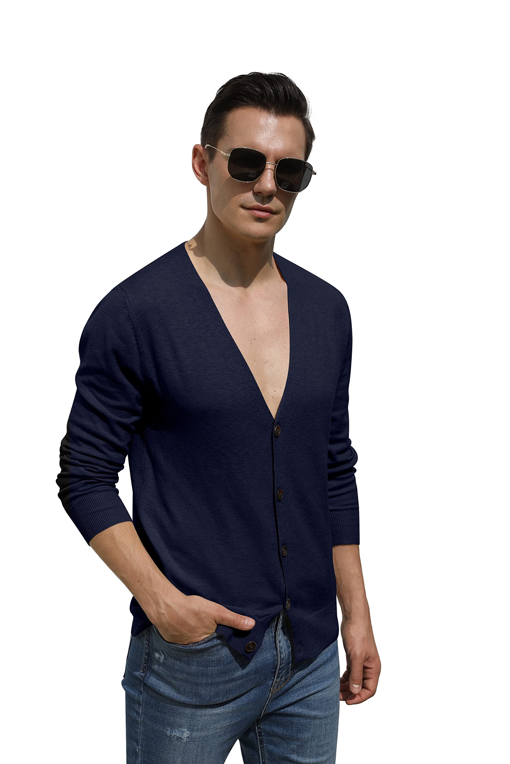 Hisir Men's Knit Cardigans Jumpers Lightweight Classic Soft Wool V Neck Cardigan with Buttons, Long Sleeve Knitwear Pullover Sweaters for Men, Mens Gift