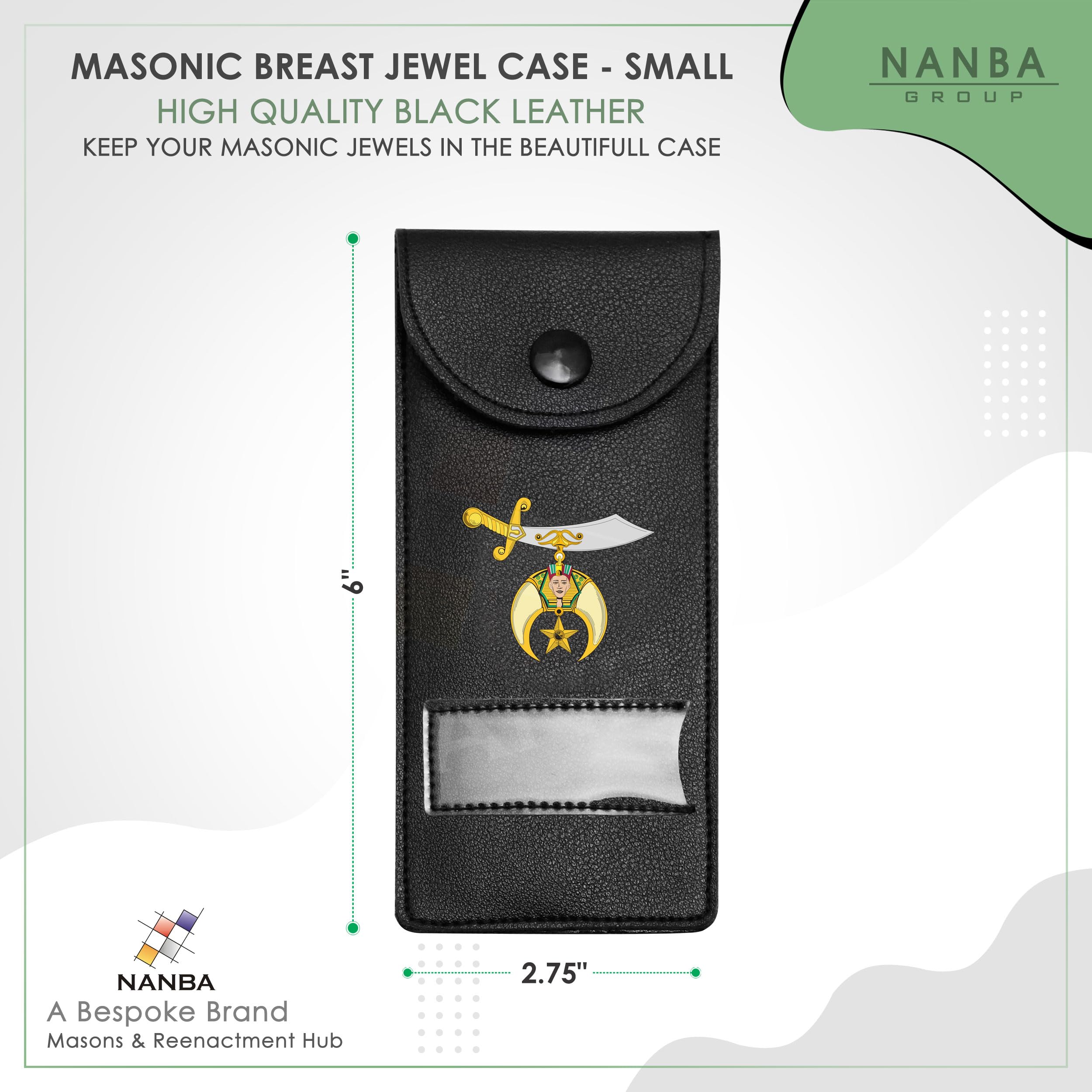 Masonic Regalia Pocket Jewel Holder Case Leather Carry Wallet with Soft Lining for Freemason Lodge Jewels, Pins & Badges - Shriner Emblem - Printed