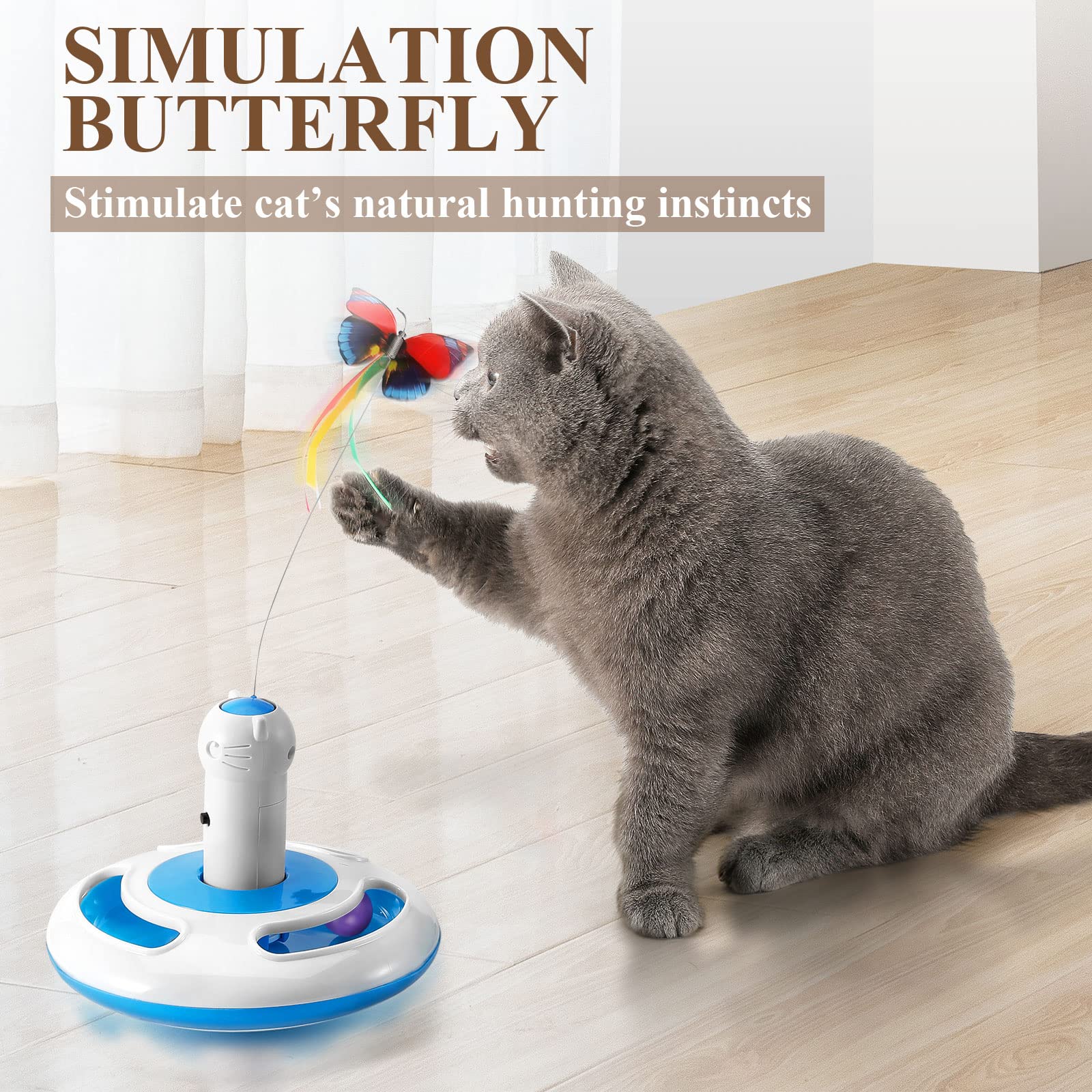 Giocattolo Interattivo Per Gatti SLE Con Farfalla Rotante 360°, Piume E Luci LED - Ricaricabile, Automatico - Foto 7