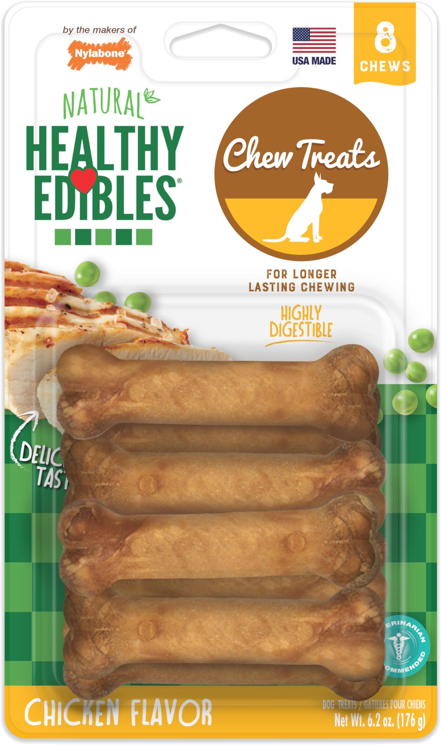 Healthy Edibles Natural Dog Chews Long Lasting Chicken Flavor Treats for Dogs, X-Small/Petite (8 Count)