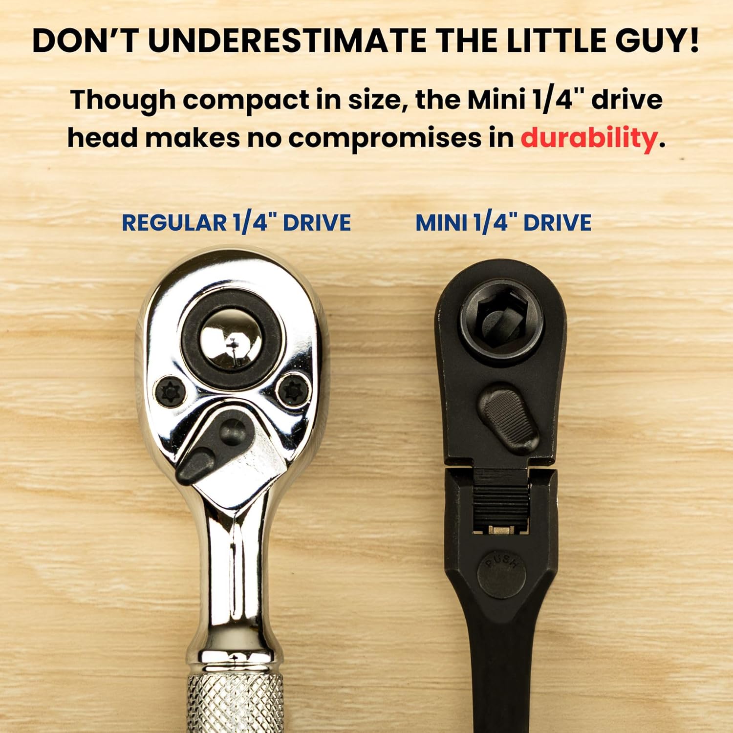 1/4" Drive Dual Flex Head Ratchet & Bit Driver – 6-inch long, 72-Tooth, 5° Swing Arc, High Torque, Chrome Vanadium Steel