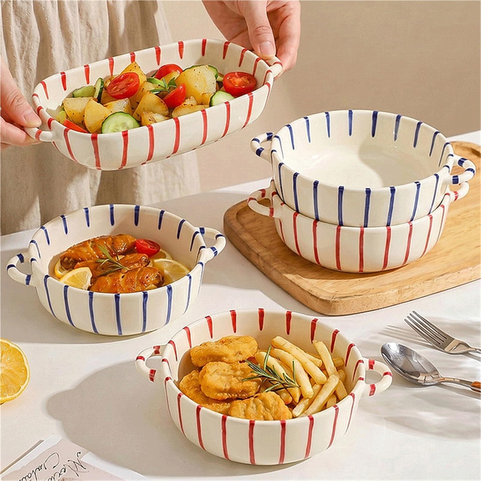 Plat Four Plat de Cuisson rectangulaire Rouge rayé avec poignées Plat Gratin