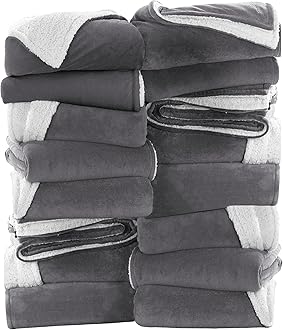 IR Imperial Rooms Grey Sherpa Fleece Throw Blanket for Bed - Wholesale Bulk Pack of 16 Sherpa Blankets - Soft Fluffy Throw Blankets for Hotels, Guest Bedroom, 50x60 Inches