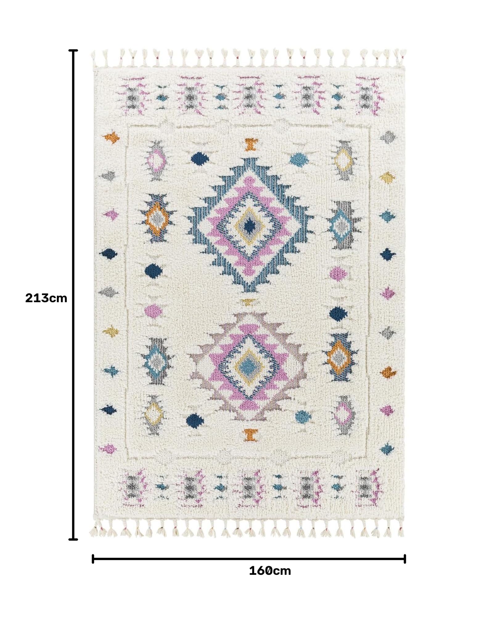 Livabliss SUVA Teppich Wohnzimmer Boho, großer Teppich Schlafzimmer 160x213 cm - Teppiche für Esszimmer mit geometrischem Muster, Skandinavischer Wohnzimmerteppich modern in Creme, Blau, Lavendel