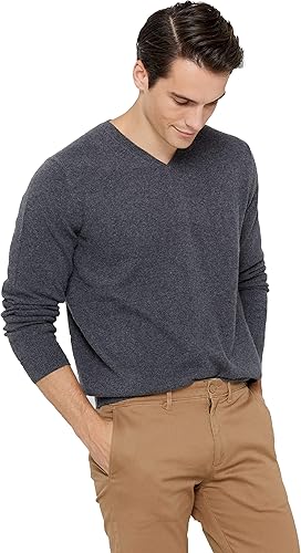 State Cashmere Suéter esencial con cuello en V para hombre, 100% cachemira pura, suéter clásico de manga larga
