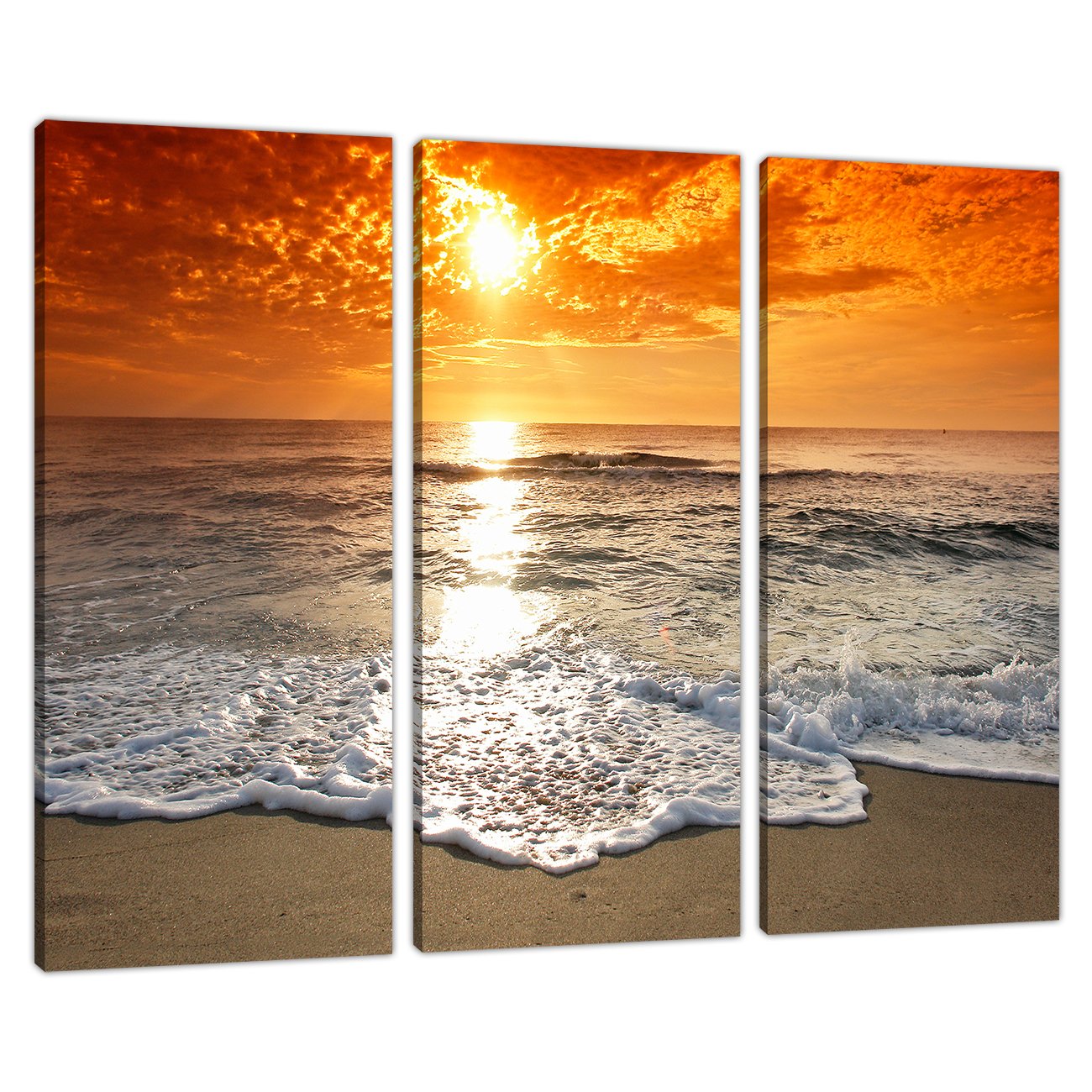 Wallfillers Set Three Orange Sunset Beach Canvas Art Prints Pictures Bedroom 3152