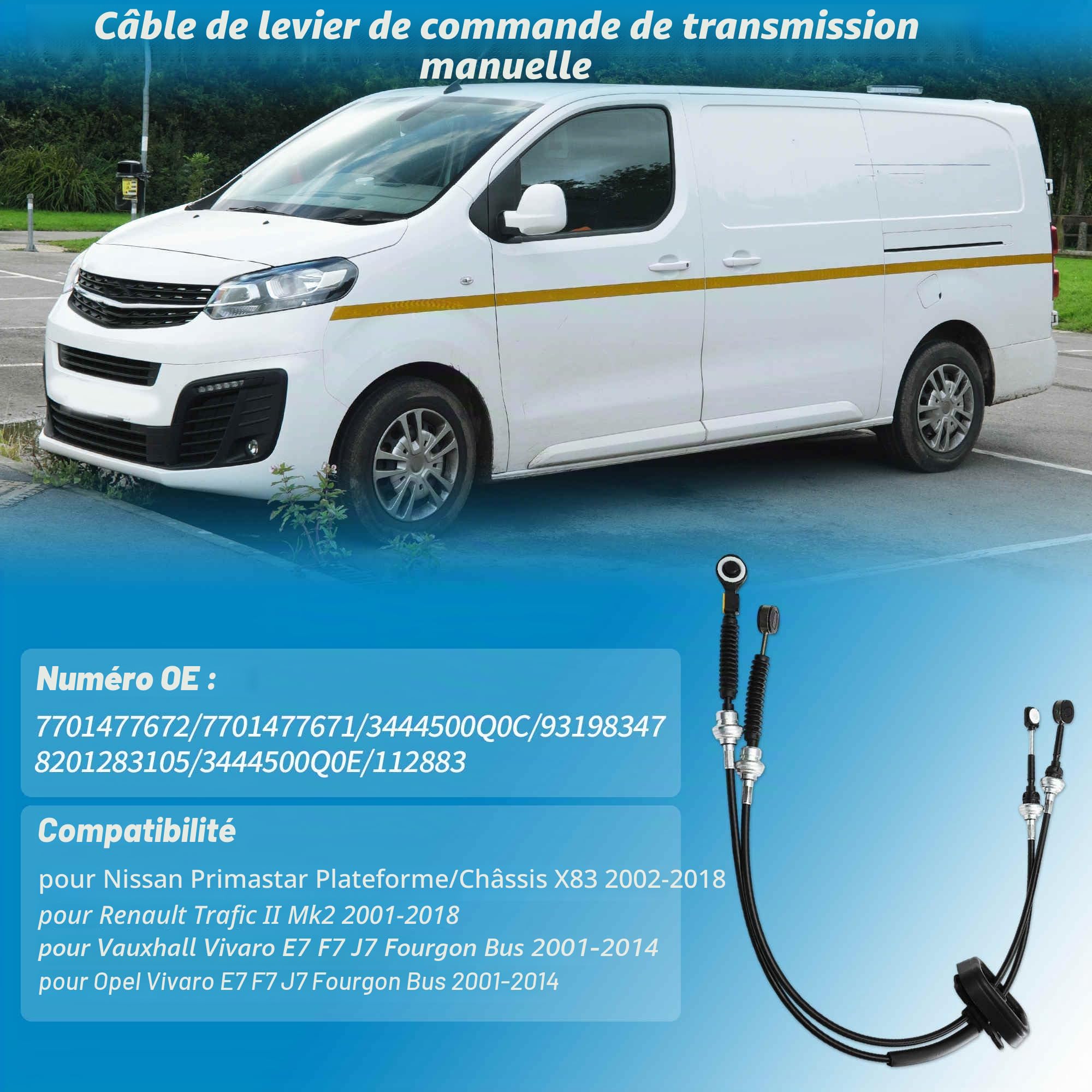 A ABSOPRO Câble De Levier De Vitesses De Transmission Manuelle N° 7701477672 Pour Renault Trafic Ii Mk2 Pour Vauxhall Pour Opel Vivaro Pour Nissan Primastar 2002-2018 Ensemble De Câble
