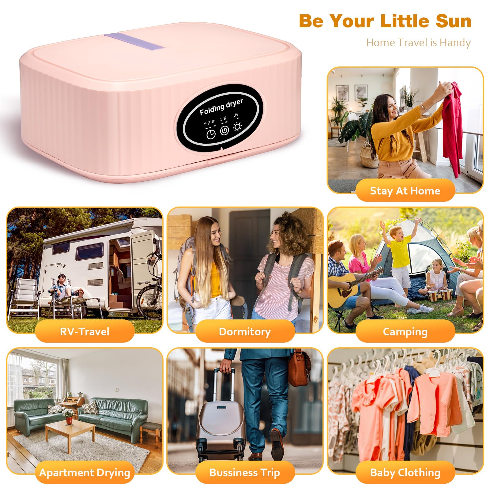 600 W Mini Trockner, 3-in-1 für Kleidung & Schuhe, UV-Ionenreinigung, 30 Min. Schnelltrocknung, faltbar 22x22 cm, 45 dB, für Zuhause & Reise