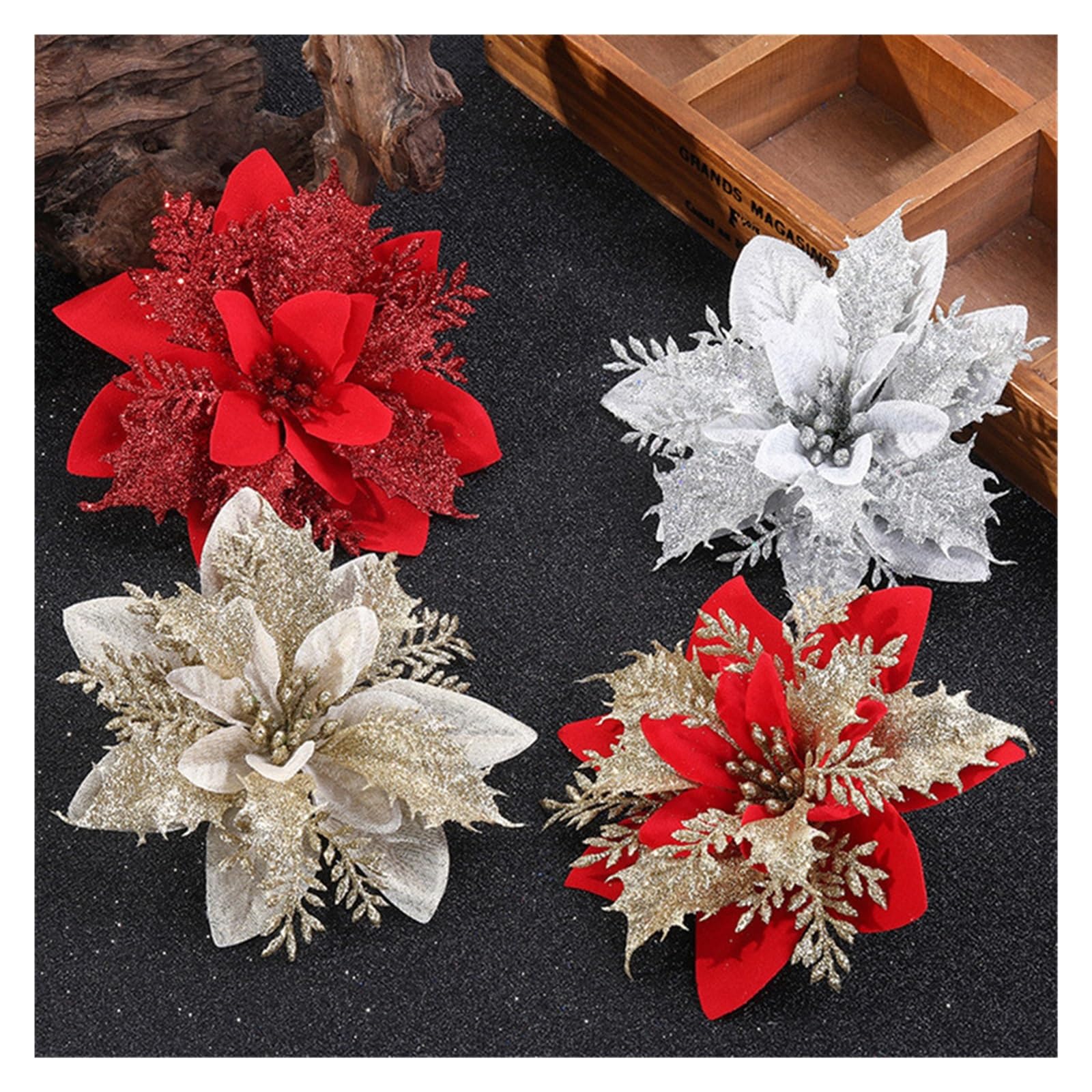 Ornamenti Floreali Natalizi Da 5/10 Pezzi Da 14,5 Cm for L'albero Di Natale