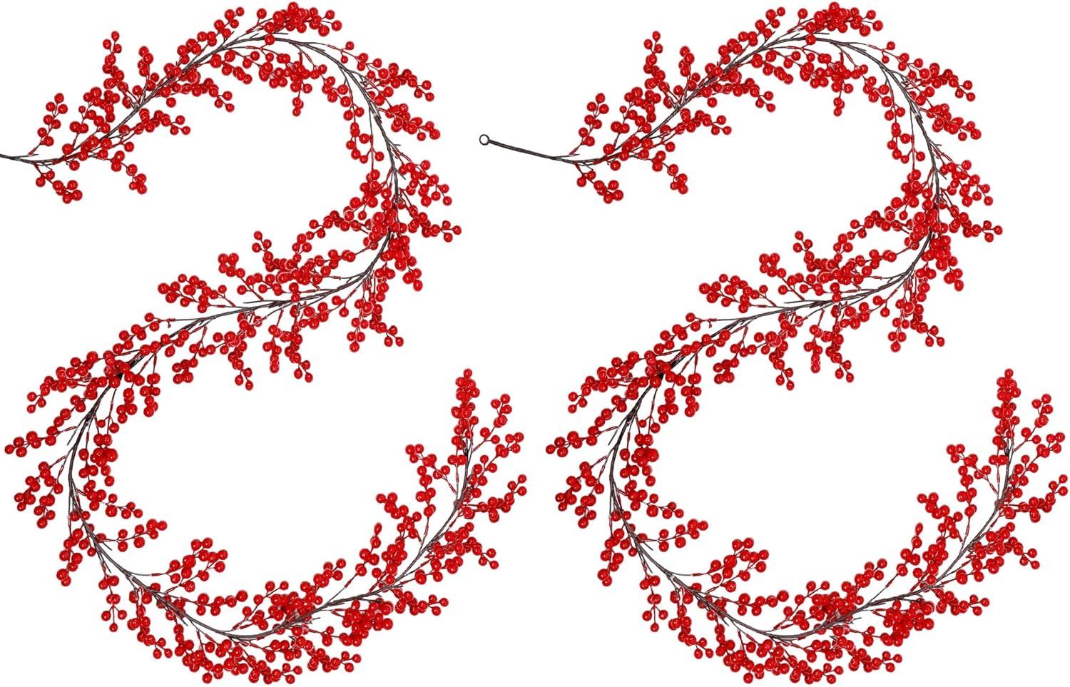 Lulu Home 2 Packs Red Berry Garland, 8.9FT Flexible Artificial Christmas Holly Berry Vine, Winter Berry Garland for Mantle Xmas Tree Window Door Hanging Indoor Outdoor Holiday Decoration