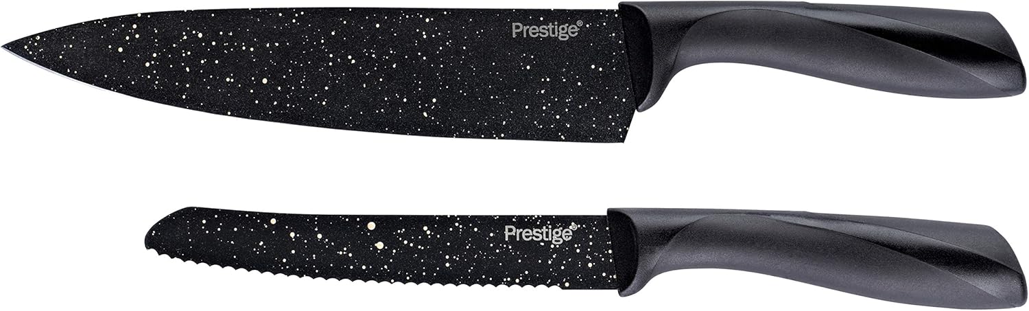 Prestige 47735 Stone Quartz Knives/Cutlery, 2 Piece, Black and Gold Speckle