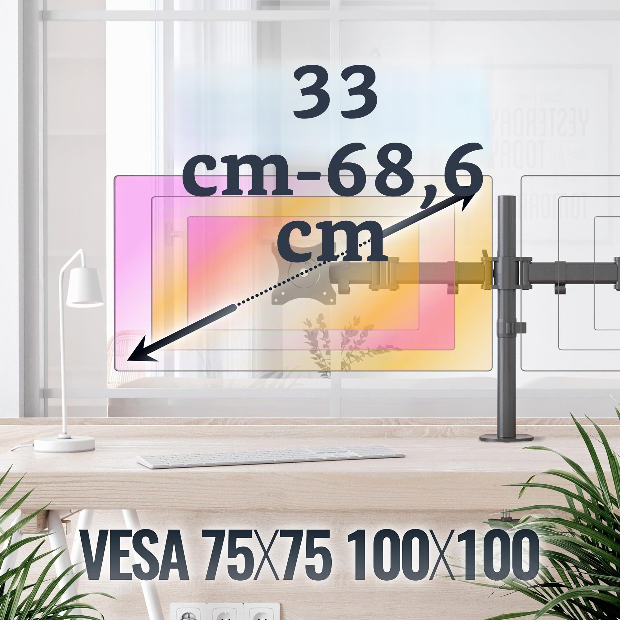RICOO TS5811 Dual Support Écran PC 2 Écrans 13 17 19 22 24 27 Pouces Orientable Inclinable Rotatif Universel Fixation Bureau Pince de Table VESA 75x75 100x100