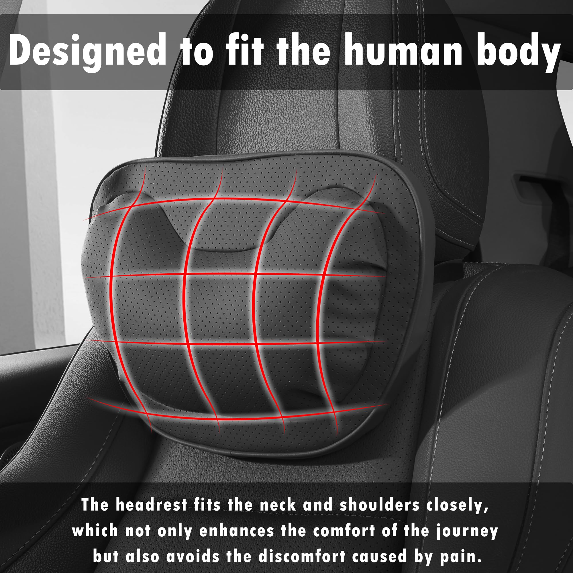 Coussin Appuie Tete Voiture, Oreiller Appui-Tête De Siège De Voiture, Support de Tête de Siège de Voiture, Mousse à Mémoire de Forme et Taie d'oreiller Amovible Respirante, Noir