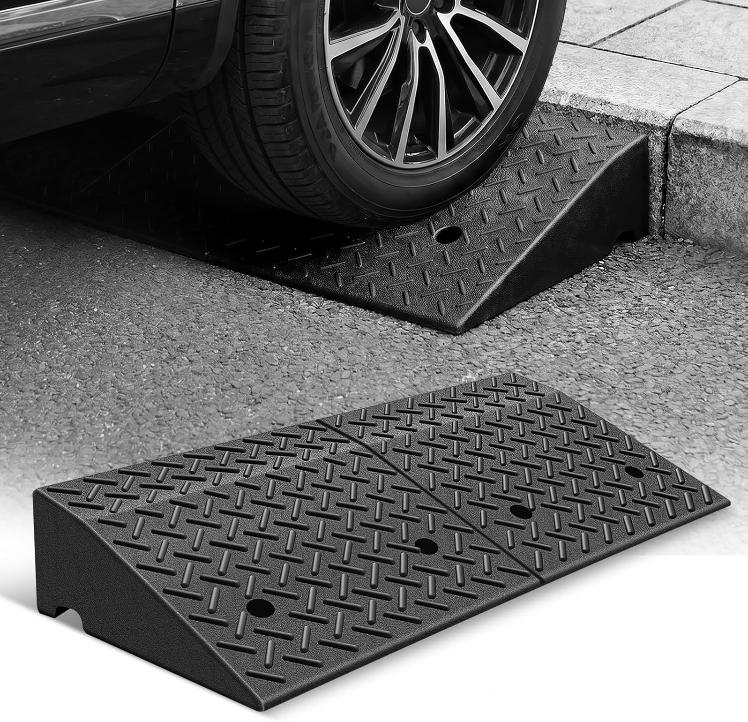 Magshion 1 Pack 6.9" Rise Rubber Curb Ramp for Driveway, 4400 lbs Capacity Per Ramp, 39" Wide Heavy Duty Threshold Ramp for Car, Wheelchair, Loading Dock, Warehouse, Trailer, Scooter & Motorcycle