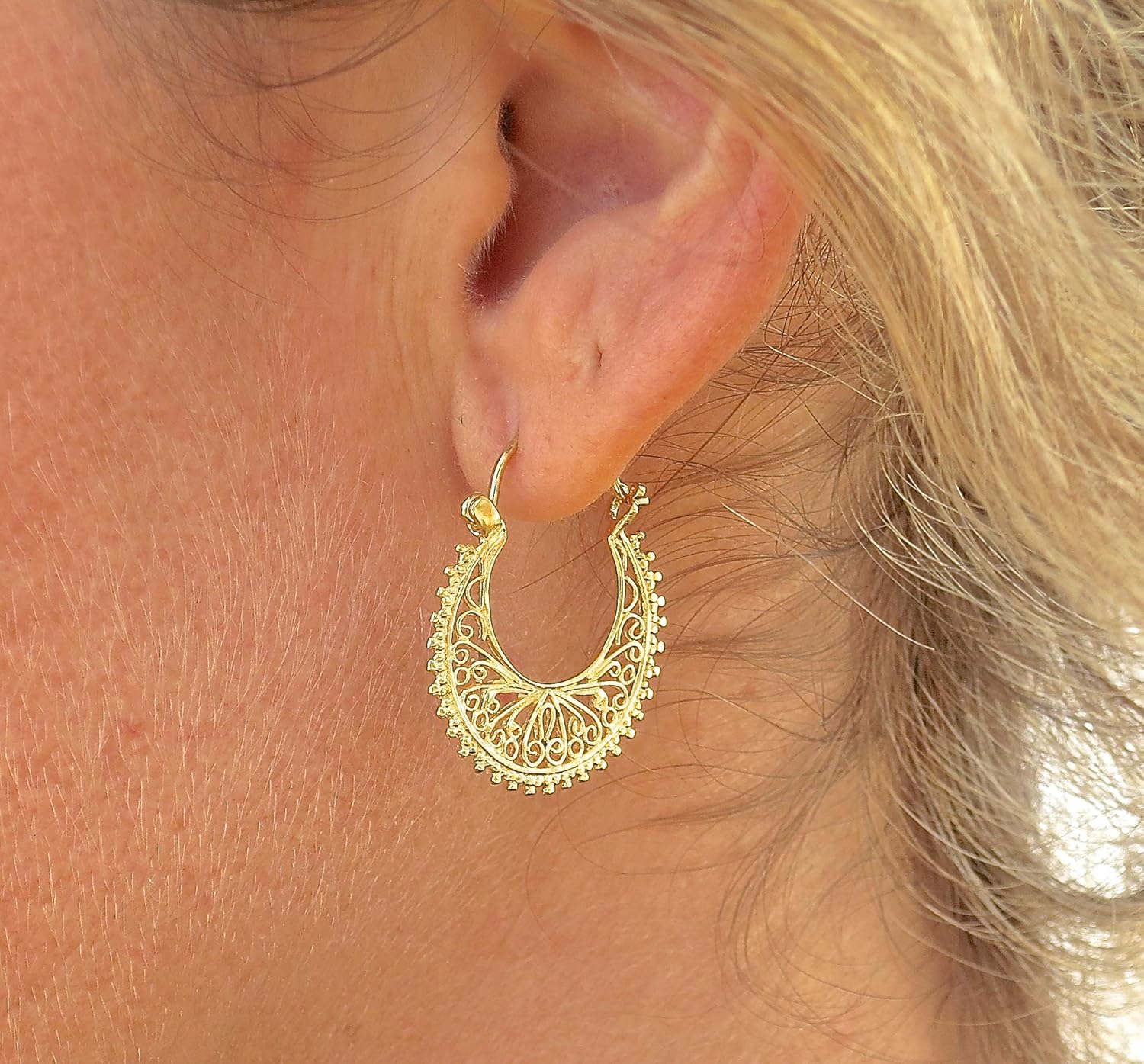 Filigree hoop Earrings, 14k Gold plating hoop Earrings, Dainty Earrings, Lace hoop earrings, Gypsy earrings, Boho gold hoops - Image 6