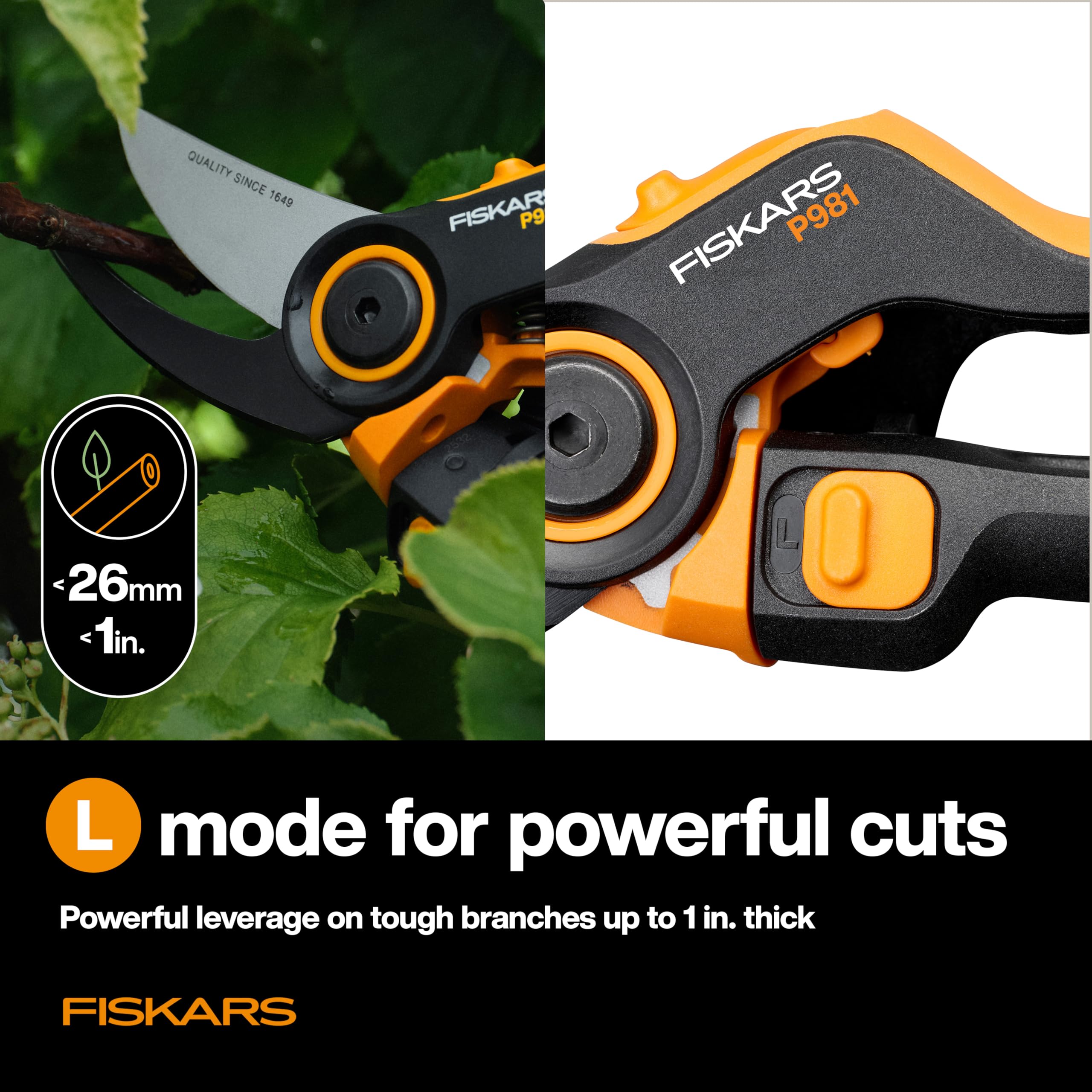 Fiskars DualAction Gartenschere - Handschere mit zwei Schneidmodi, Bypass-Gartenschere für Stängel und Äste bis 2,5 cm, reibungsarme Stahlklinge, FiberComp Rahmen