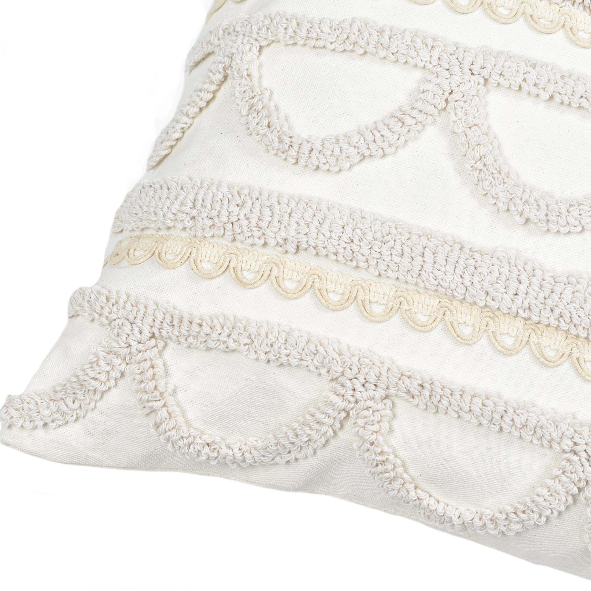 Federa per cuscino bohémien, 45 x 45 cm, trapuntata, con nappe, decorativa, per divano, letto, soggiorno, camera da letto, beige