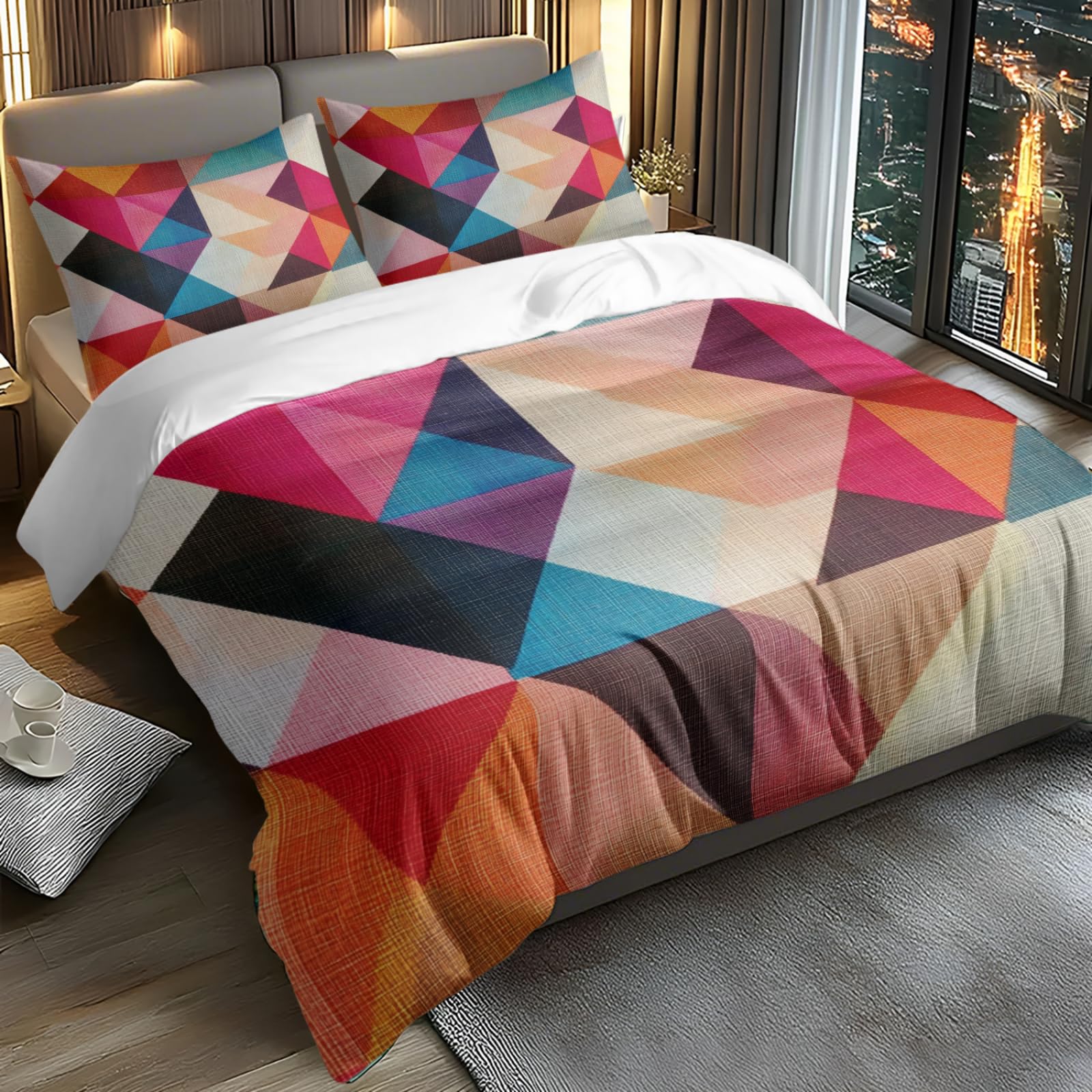 Copripiumino Una Piazza E Mezza Geometria Copriletto Matrimoniale Estivo Stampa Copripiumino Matrimoniale In Microfibra, Copriletto Matrimoniale Con 2 Federa(50X75Cm)