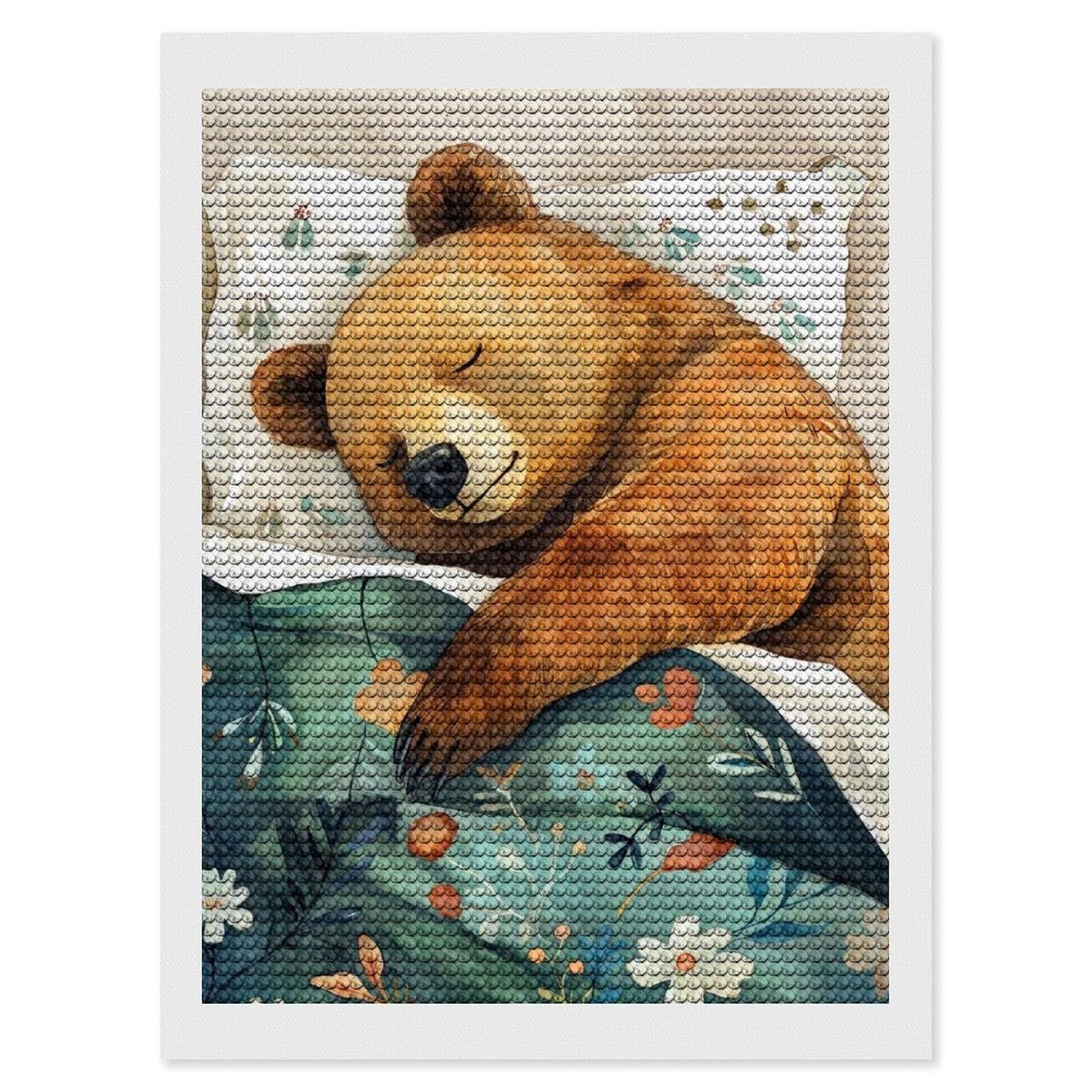 Junmoney Bear Sleeping Full Drill Diamond Painting Kit 12"x16", for Teens, Adhesive Canvas, Bedroom Decor, Holiday Gift Idea