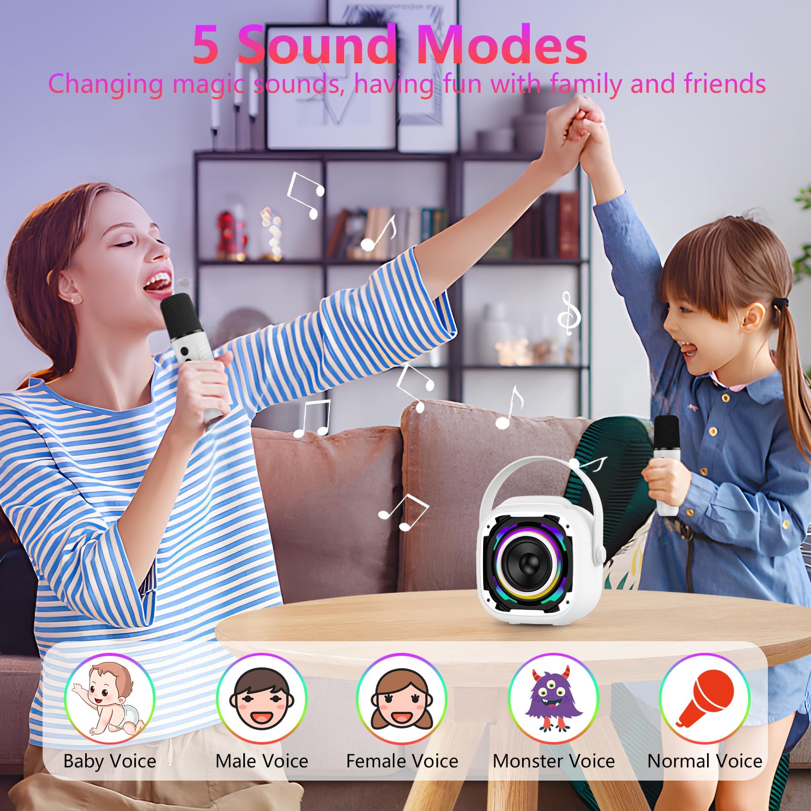 PKBD Karaokemachine, 2 microfoons voor kinderen en volwassenen, draadloze bluetooth-luidspreker met dynamisch licht, telefoonhouder, microfoon, spraakwisselaar, karaoke-machines, wit PKBD Karaokemachine, 2 microfoons voor kinderen en volwassenen, draadloze bluetooth-luidspreker met dynamisch licht, telefoonhouder, microfoon, spraakwisselaar, karaoke-machines, wit
