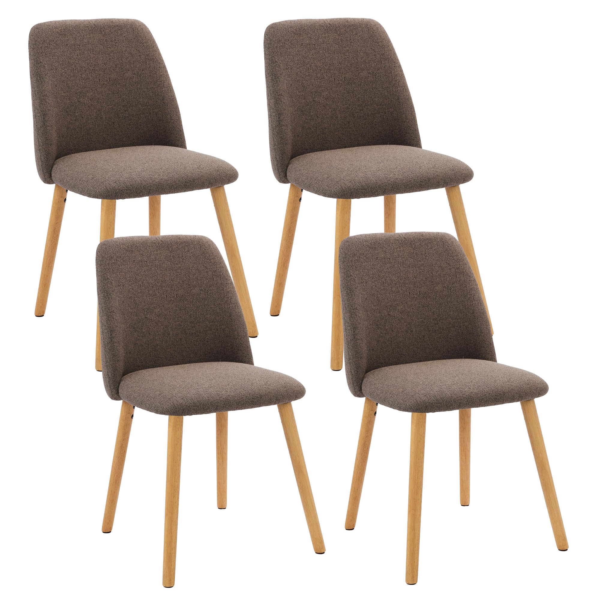 Goeurvant Armless Dining Chairs Set of 4, Upholstered Kitchen Chairs with Solid Wooden Legs, Minimalist Scandi Side Chairs for Dining Room, Home Office Desk. Mocha Linen