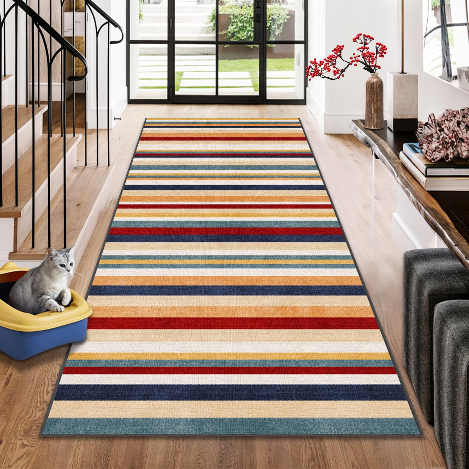 Extra Long Runner Rugs for hallway Kitchen Runners Non Slip Washable Large Carpet Runners Floor Mats Door Runner Mat Indoor For Entryway Area Rug Runner for Living Room Bedroom Laundry 50 x 230 cm