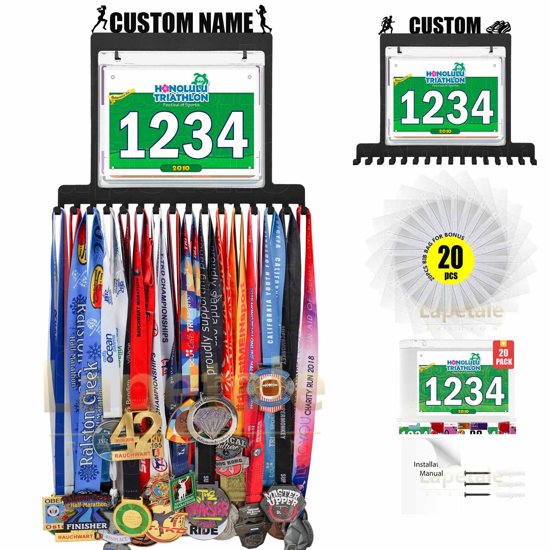 Personalized Medal Hanger Display with Trophy Shelf