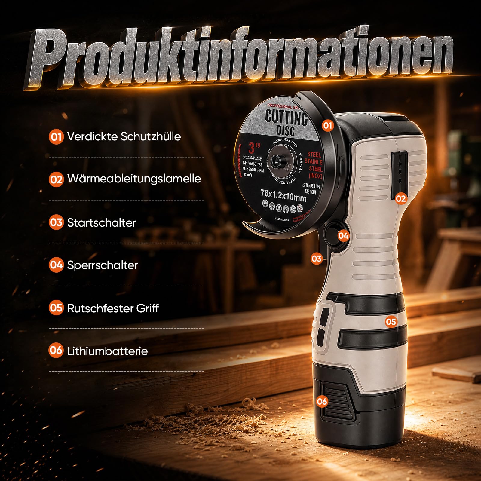 Mini amoladora angular con batería, 28500 rpm, motor sin escobillas, batería de 3 pulgadas/76 mm, con 2 baterías de 2000 mAh (30 min de funcionamiento), lijadora inalámbrica para metal y madera