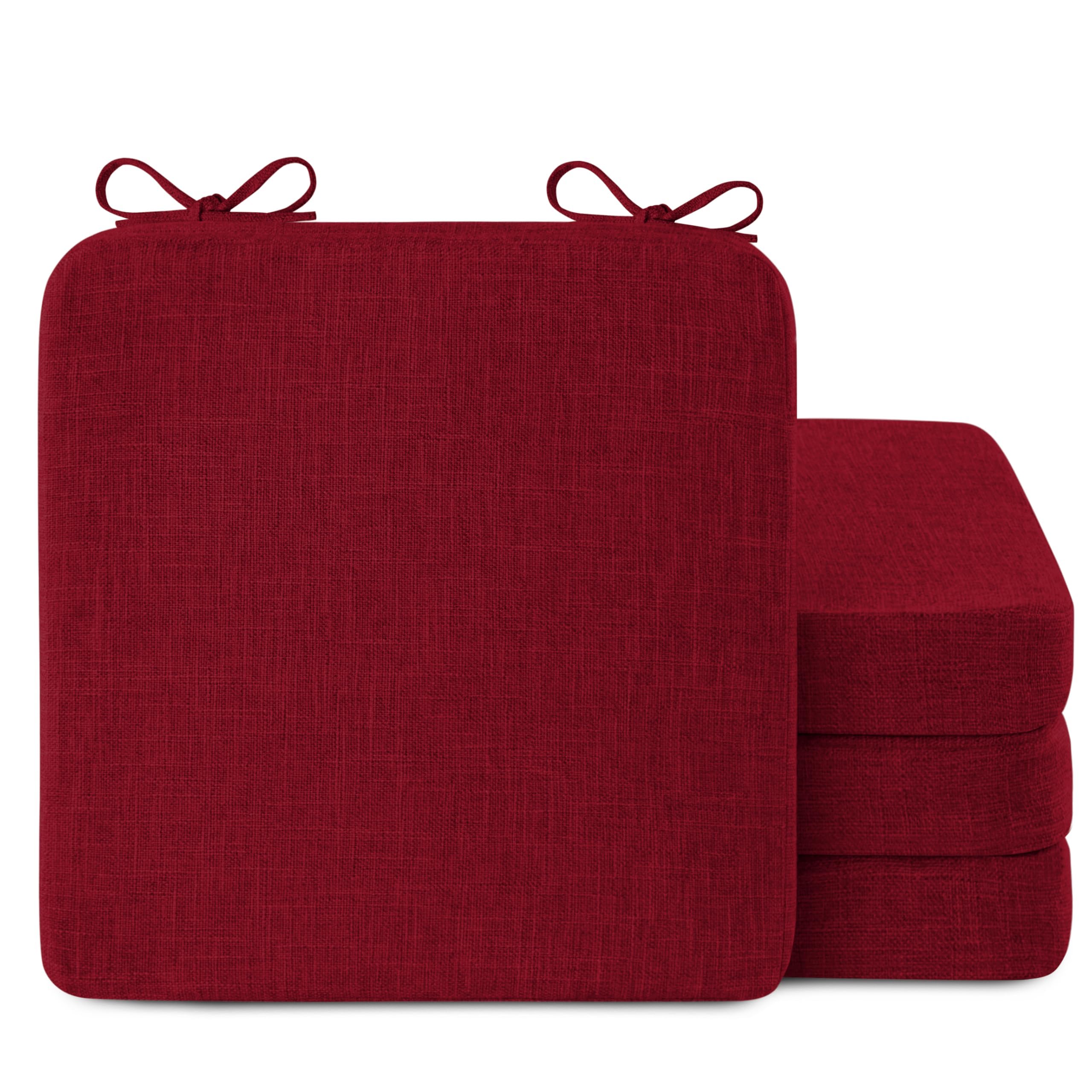 AddGrace Square Chair Cushions for Dining Chairs 16x16x2inch (4, Red)