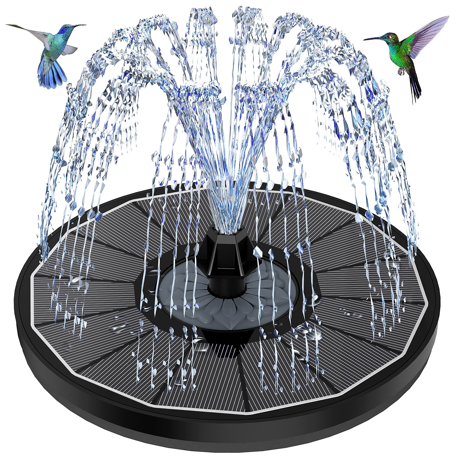 Solar Springbrunnen mit 3.5W Glas Solarpanel, Solar Teichpumpe 2026 Upgrade, Runden Solarbrunnen mit 8 Düsen & 4 Fixe Rohre Solar Wasserpumpe Solar Schwimmender Fontäne Pumpe für Garten, Vogel-Bad