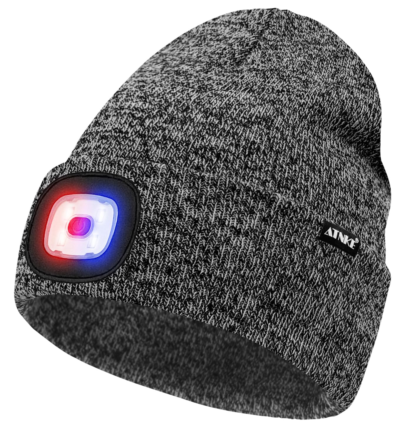 ATNKE LED Lighted Beanie Hat,USB Rechargeable 4 LED Red and Blue Flashing Running Headlamp Cap Gifts for Men and Women