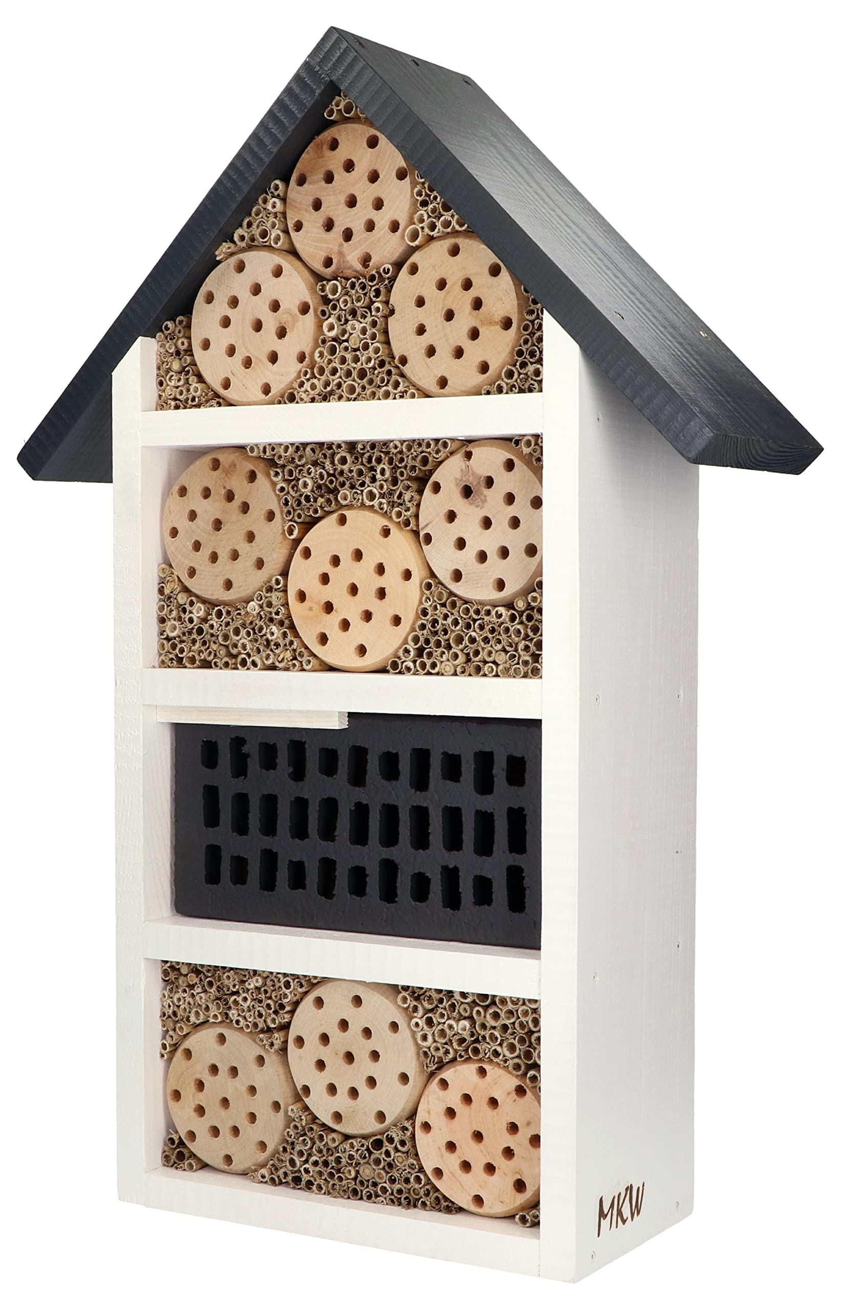 Gemischtes Insektenhotel MKW Mittel anthrazit - Insektenhaus aus massivem Laub- und Nadelholz - Wetterfest - für Wildbienen & Marienkäfer - Schutz für viele nützliche Insekten